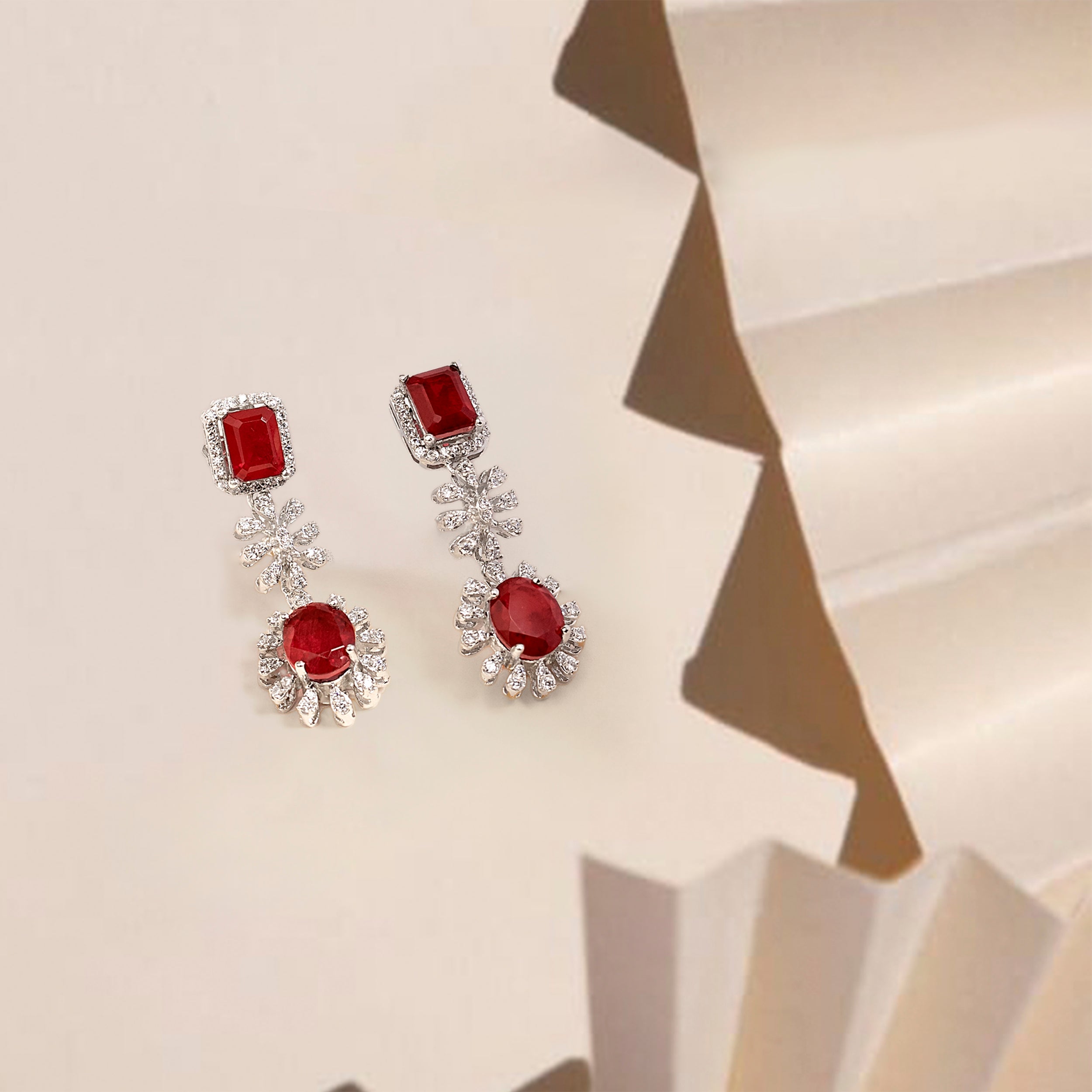 Red Jewel and Zircon Drop Earrings | SKU : 0020296797 - crash.club by CKC