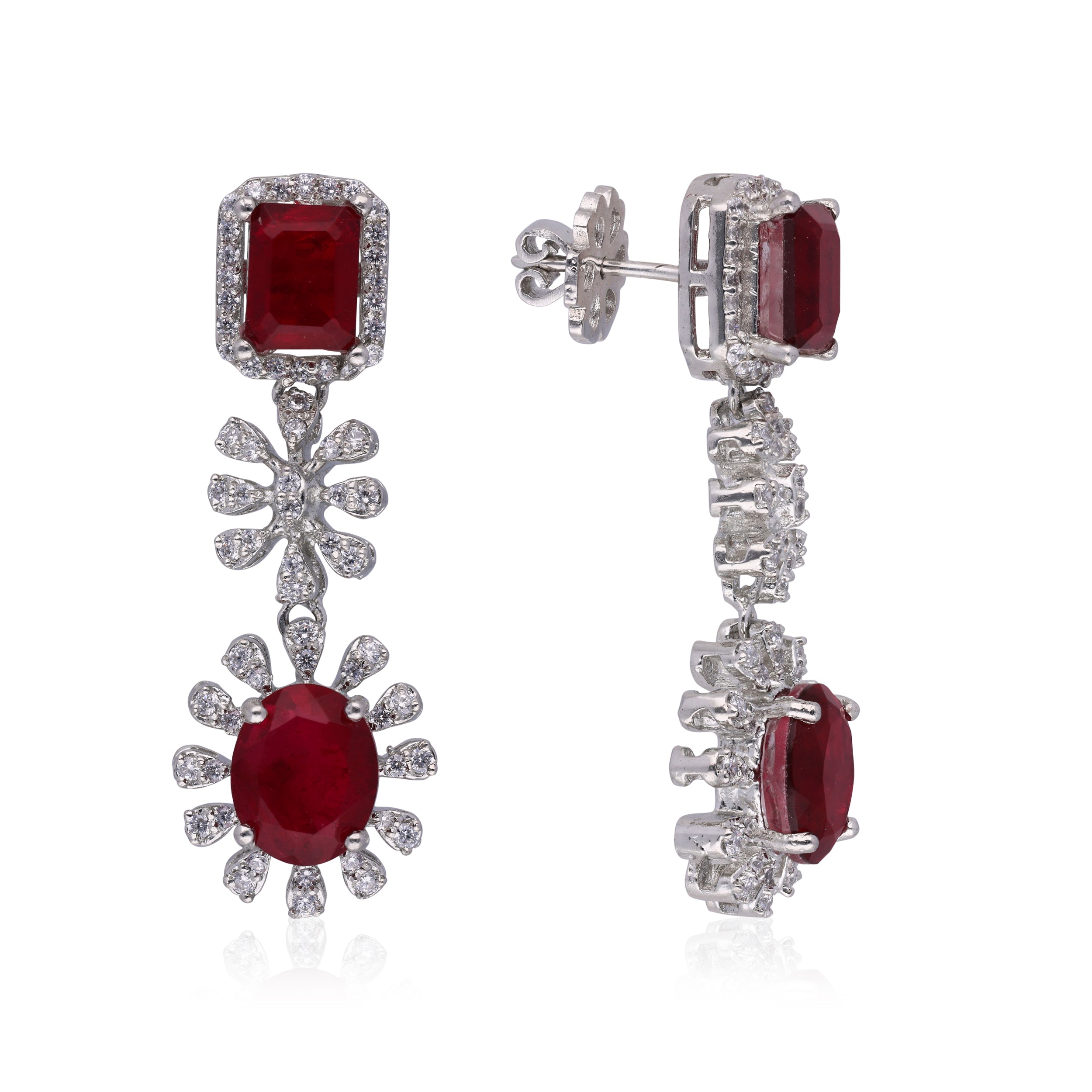 Jesel_Red Jewel and Zircon Drop Earrings-2