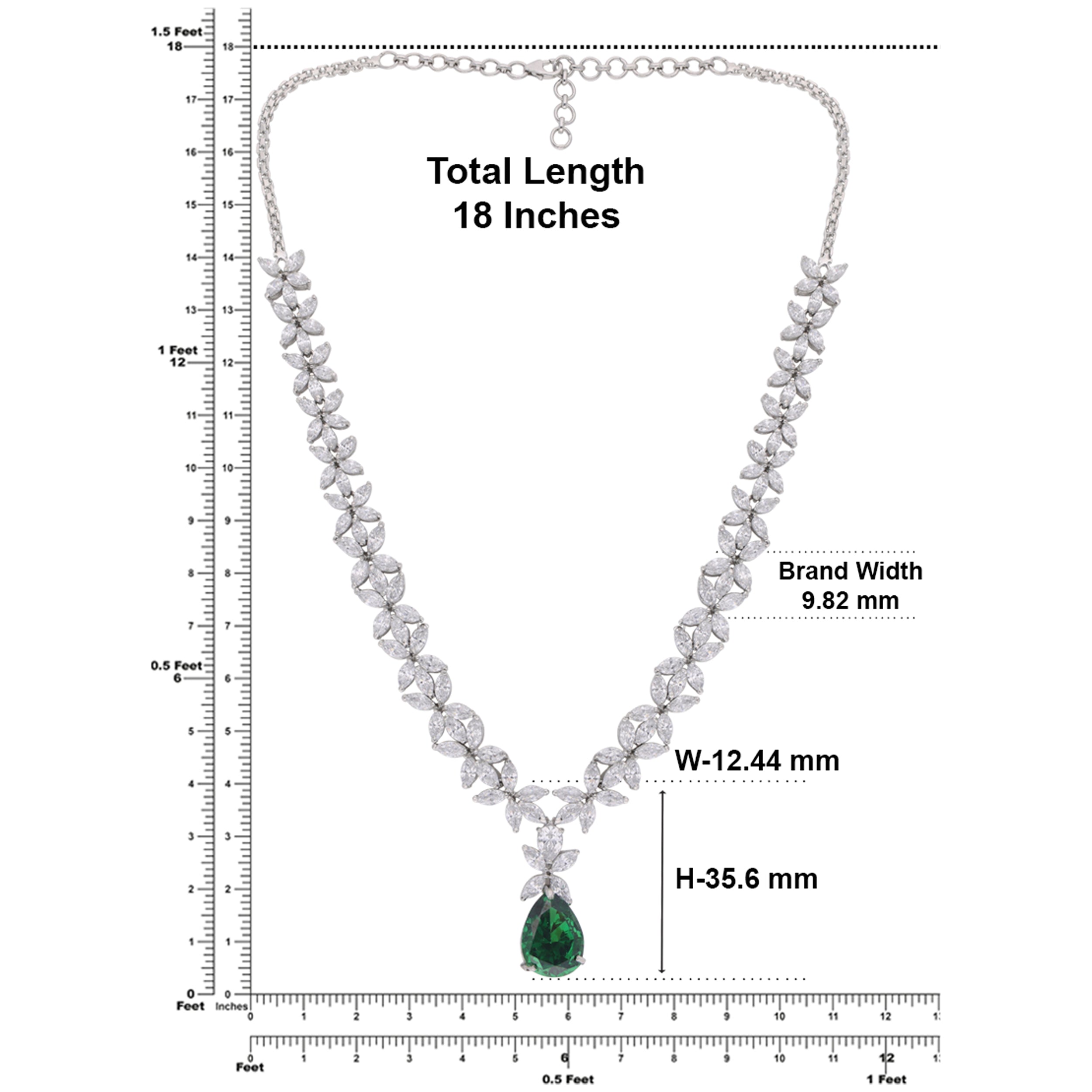 Rhine_Green Teardrop on Floral Zircon Silver Necklace_3