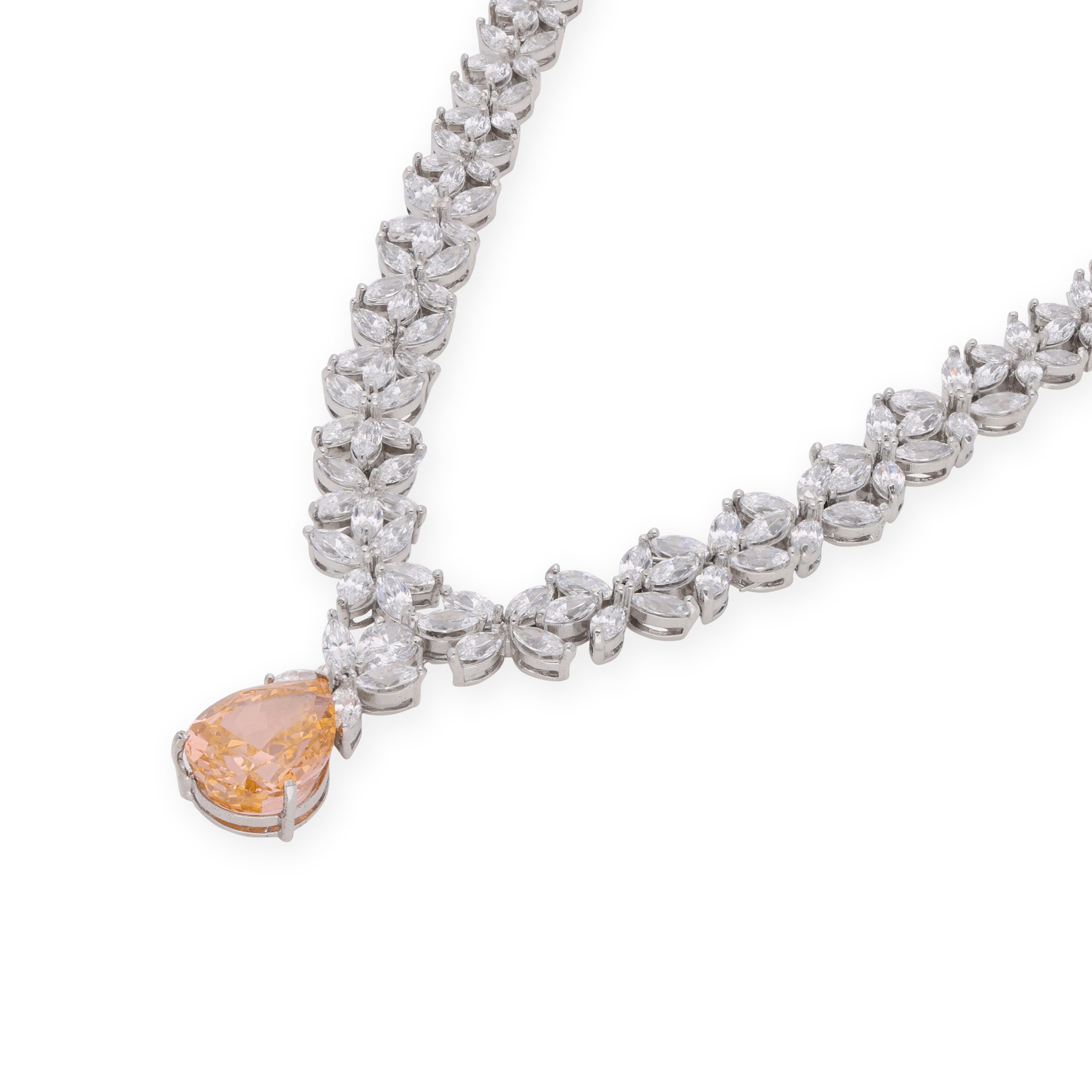 Rhine-Golden Hour Teardrop and Bloom Cubic Zircon Necklace_1