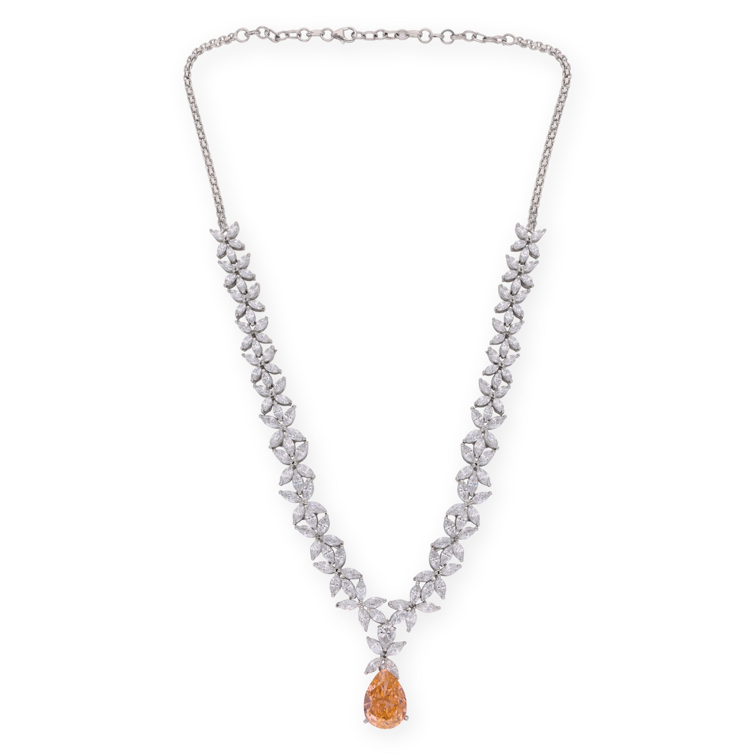 Rhine-Golden Hour Teardrop and Bloom Cubic Zircon Necklace_2