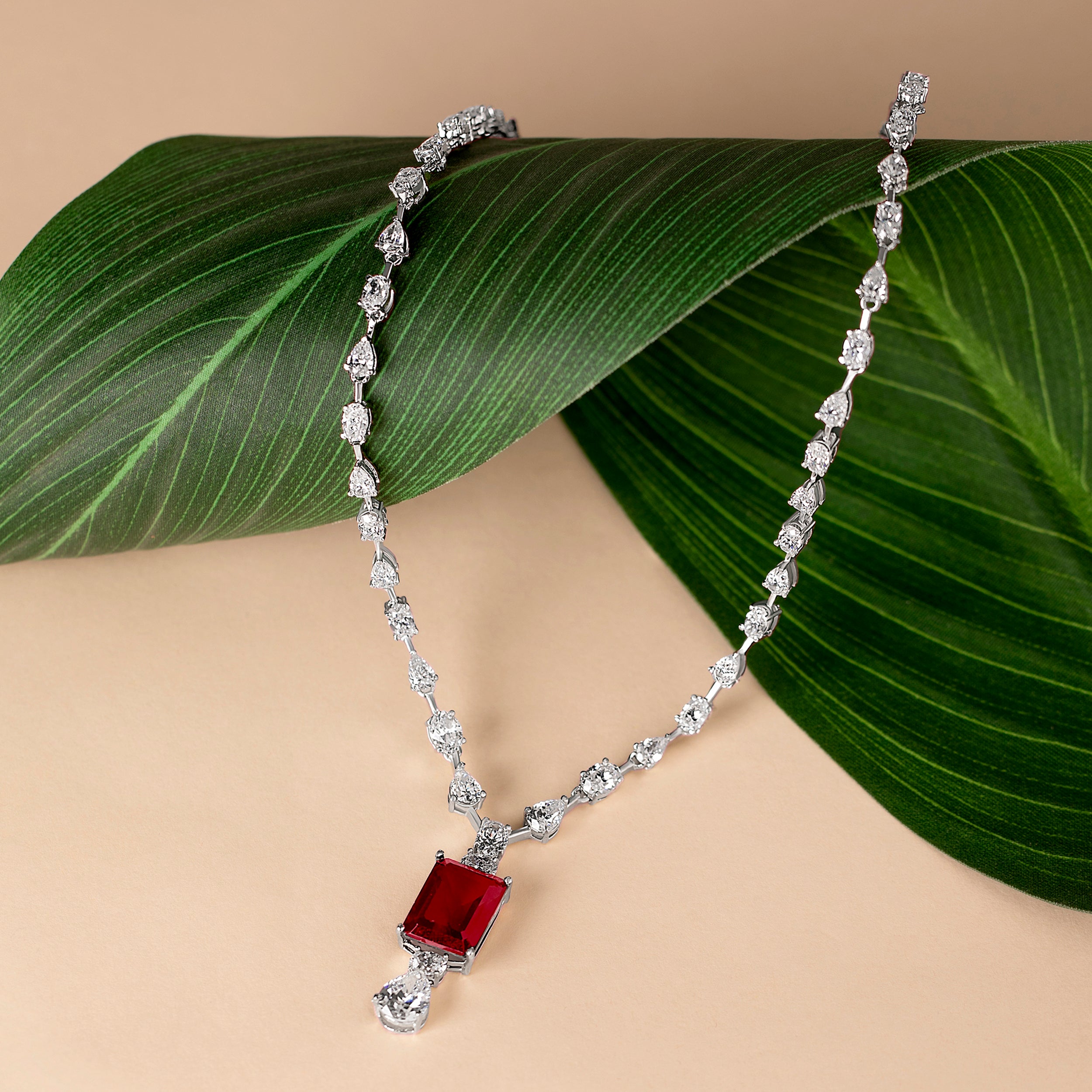 Red Jewel and Cubic Zircon Silver Necklace | SKU : 0020296902 , 0020296889 - crash.club by CKC