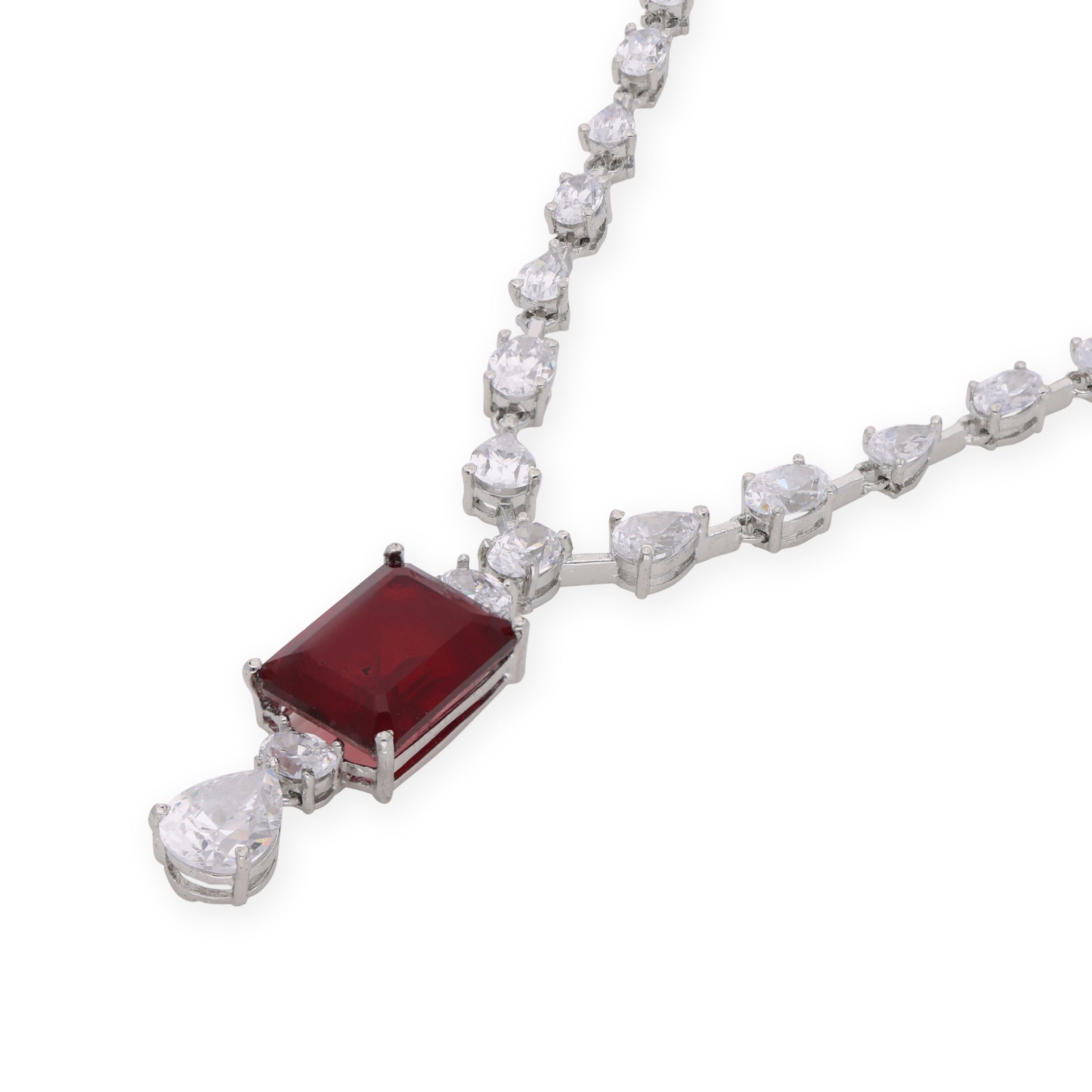 Rhine_Red Jewel and Cubic Zircon Silver Necklace_1