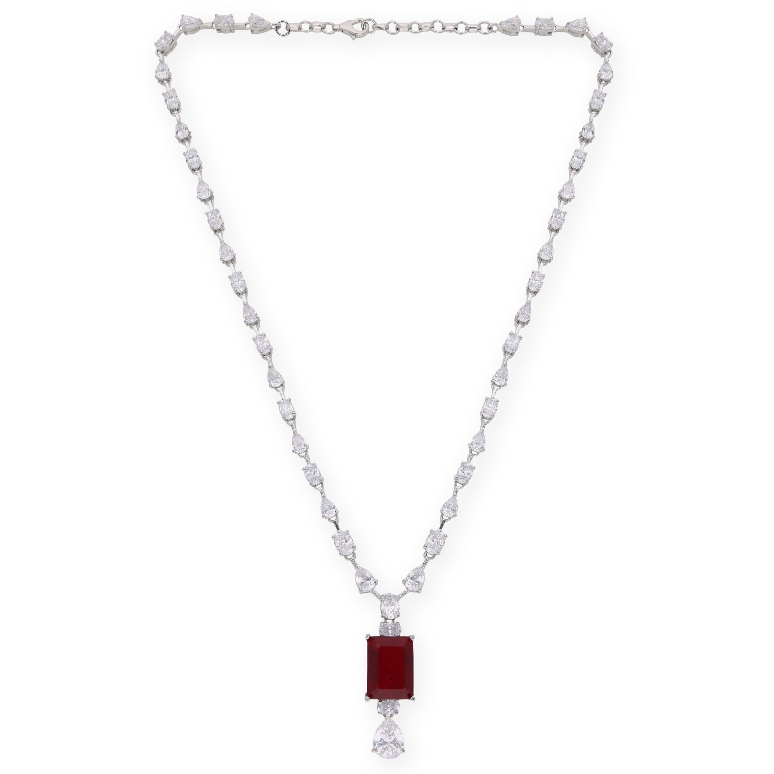 Rhine_Red Jewel and Cubic Zircon Silver Necklace_2