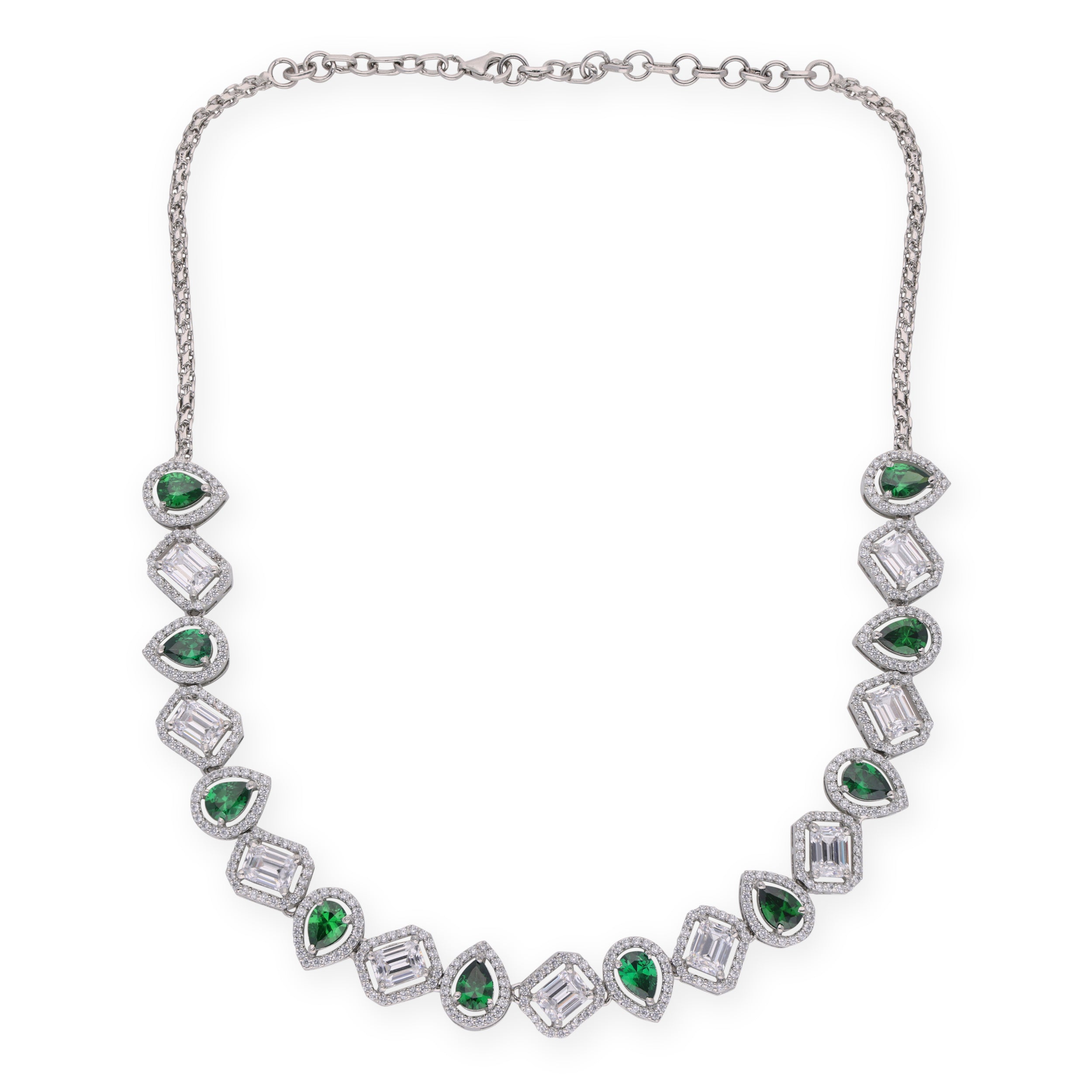 Rhine_Green and Sparkling Zircon Silver Necklace _2