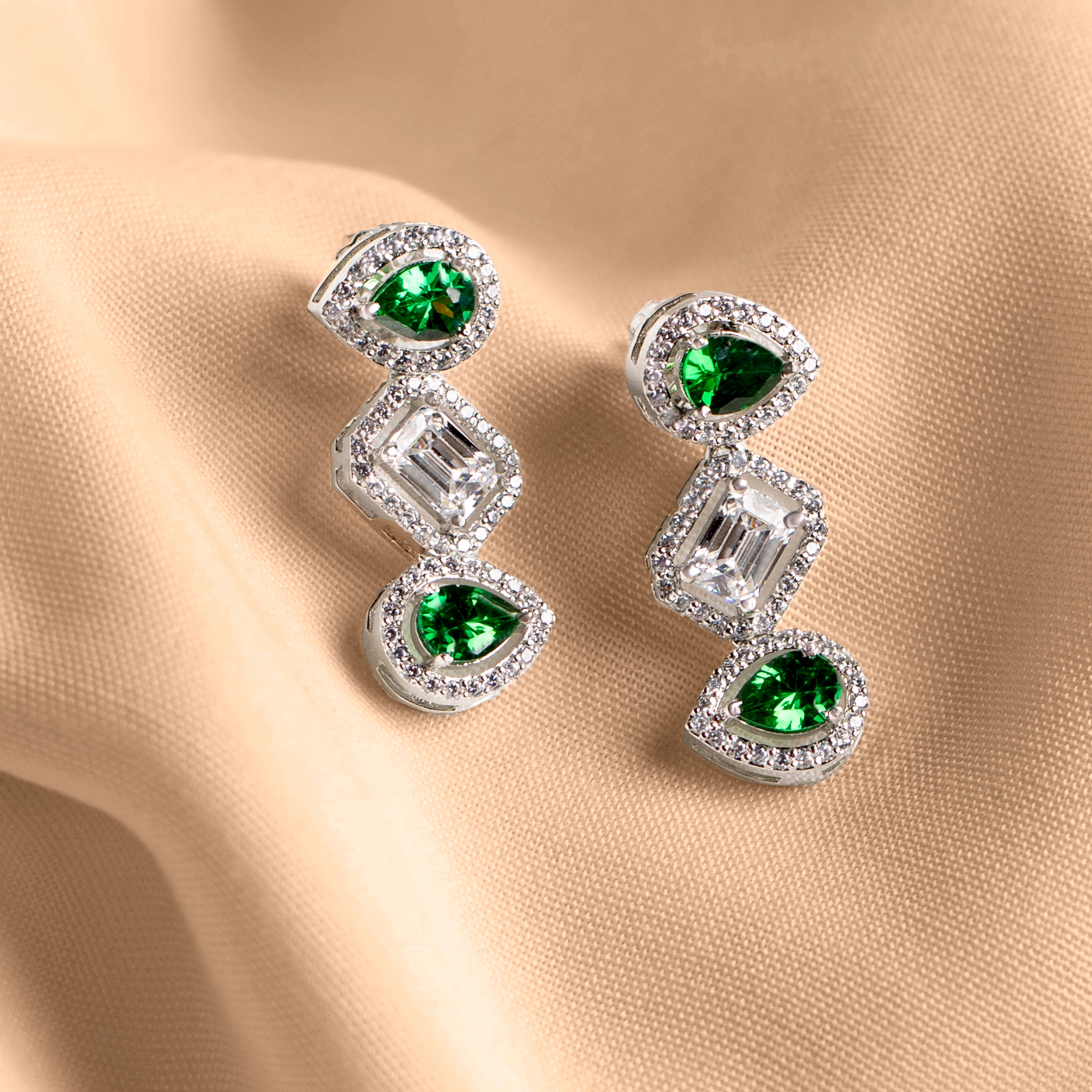 Green and Zircon Silver Earrings | SKU : 0020296933 - crash.club by CKC