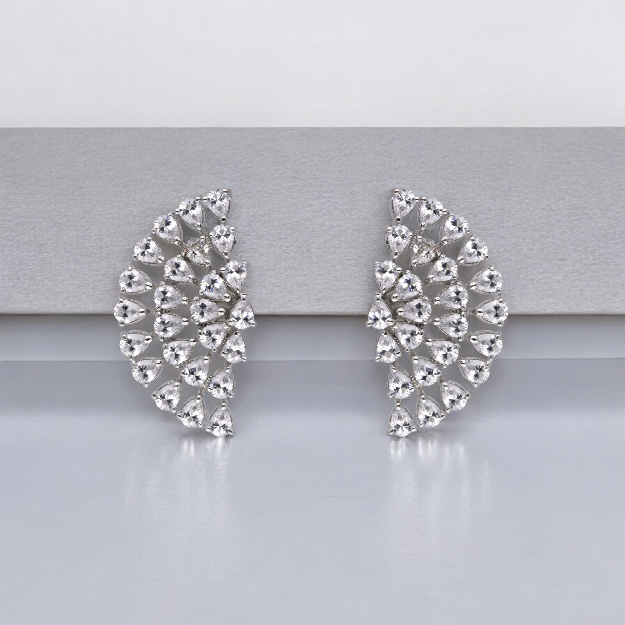 Half Circle Tear Shaped Cubic Zircon Earrings | SKU : 0020308896, 0003366028, 0003366011