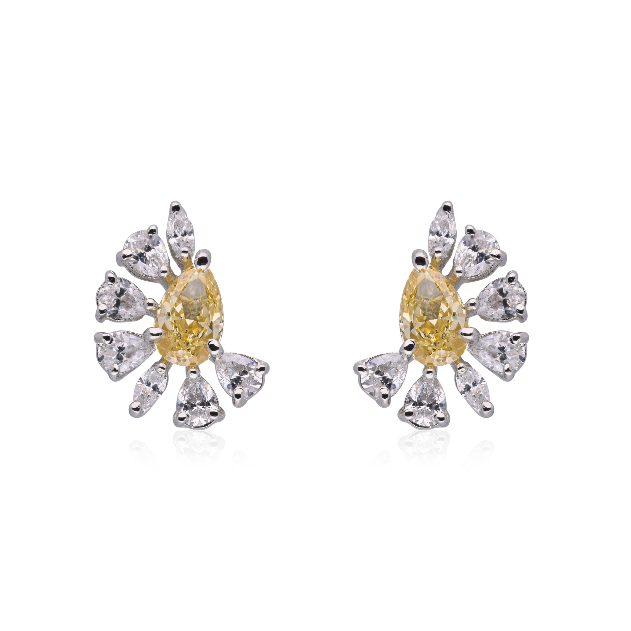 Yellow Tear Drop Cubic Zircon Silver Ear Studs | SKU : 0020309367, 0020309343, 0020309381, 0020309350, 0020309374