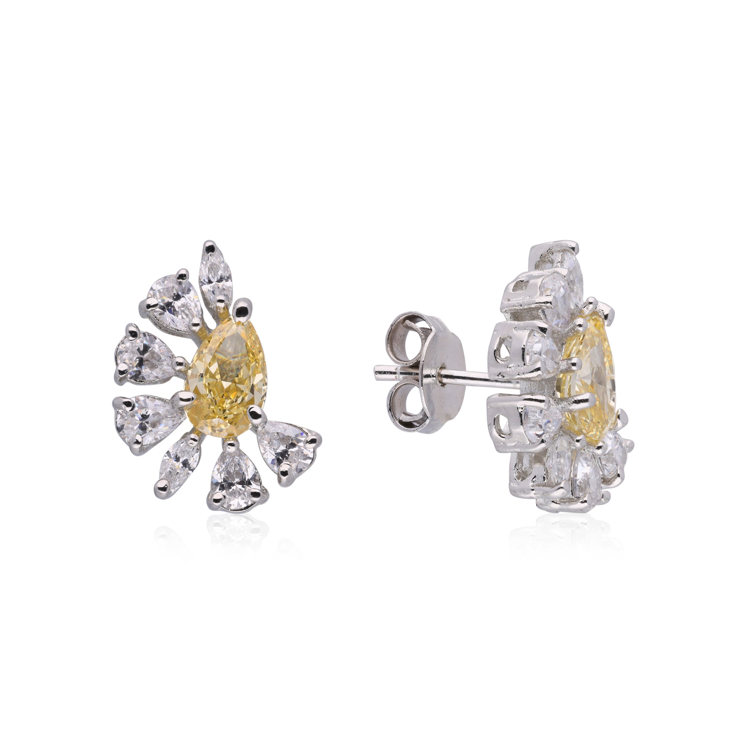 Yellow Tear Drop Cubic Zircon Silver Ear Studs | SKU : 0020309367, 0020309343, 0020309381, 0020309350, 0020309374