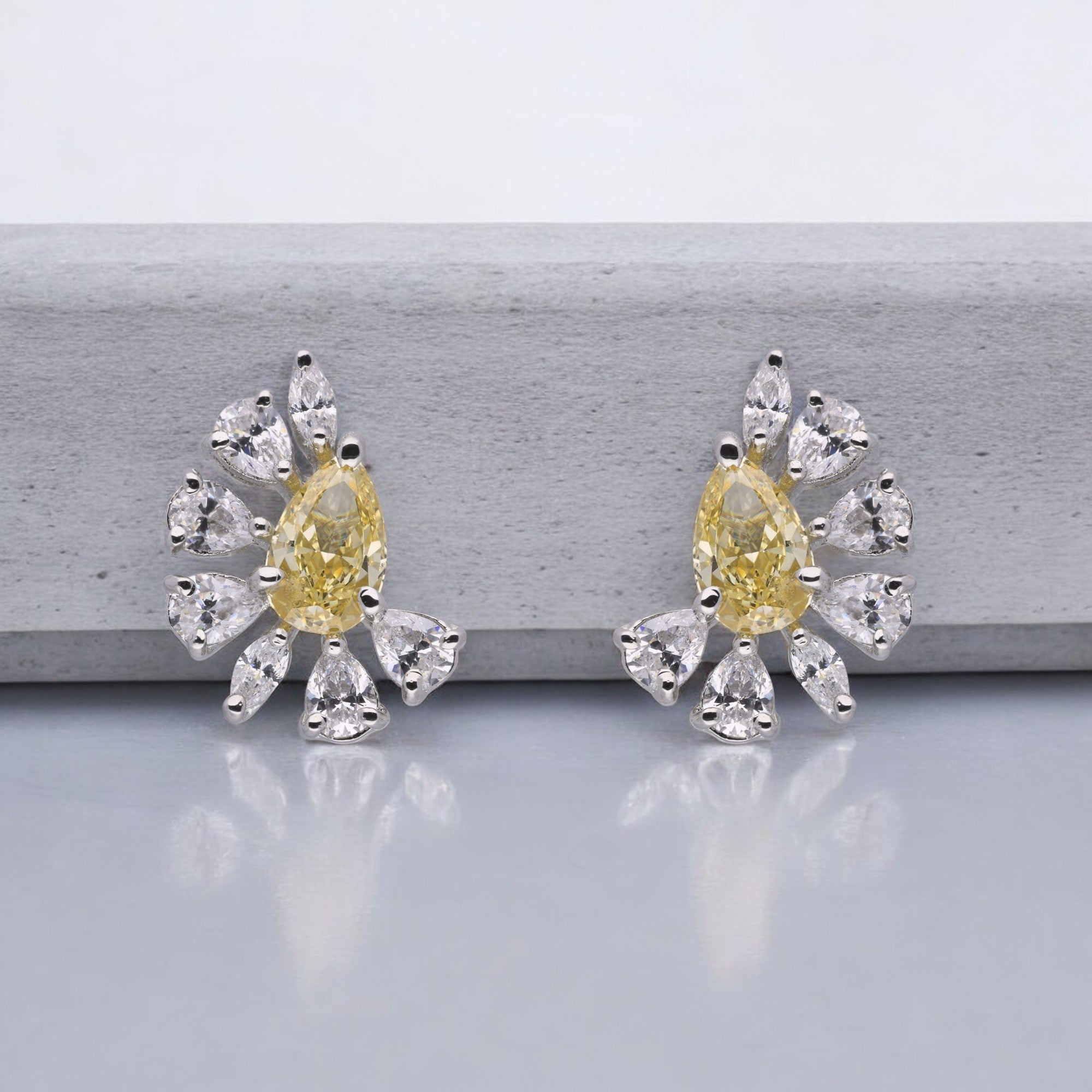 Yellow Tear Drop Cubic Zircon Silver Ear Studs | SKU : 0020309367, 0020309343, 0020309381, 0020309350, 0020309374