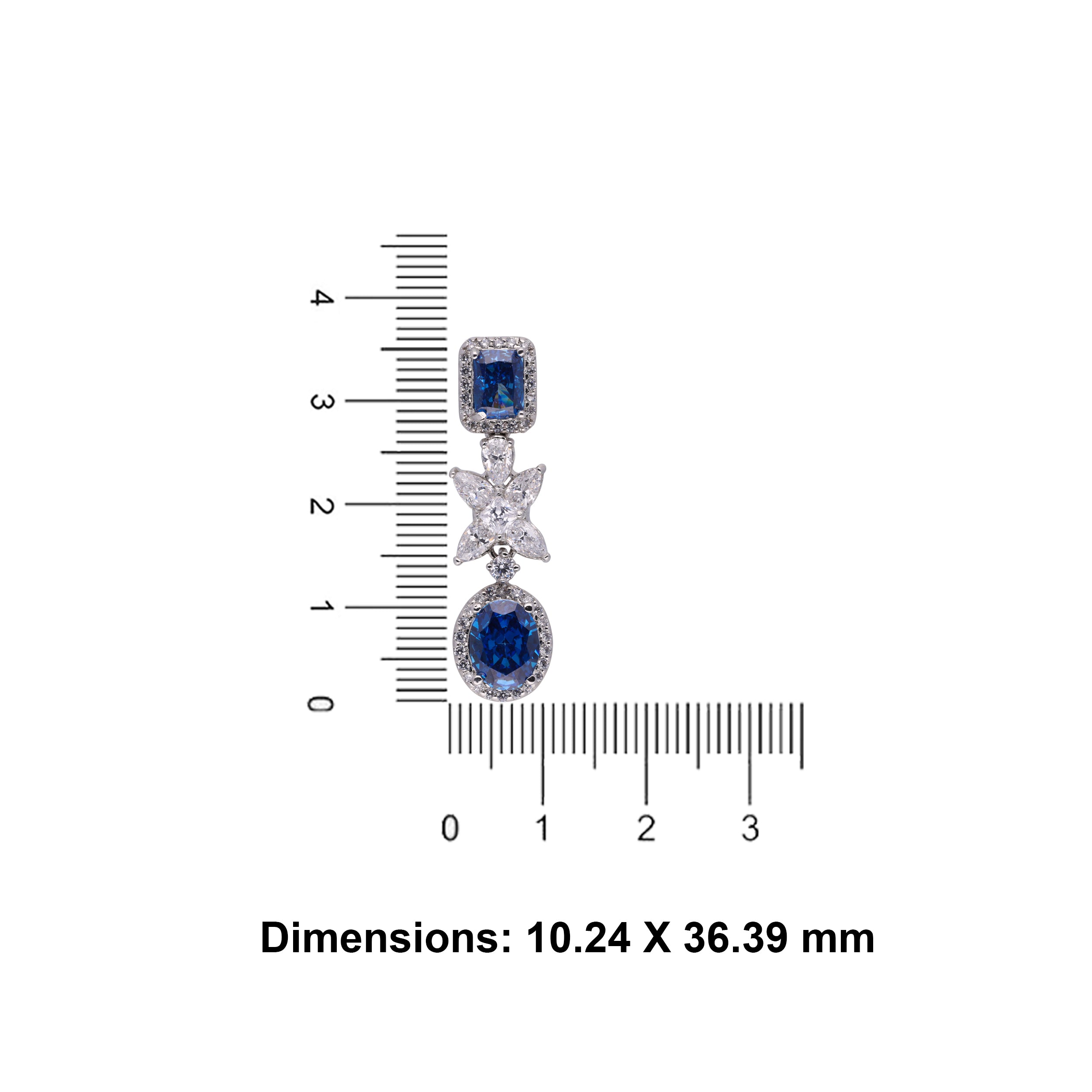 Blue Cubic Zircon & Zircon Drop Silver Earrings | SKU : 0020327057