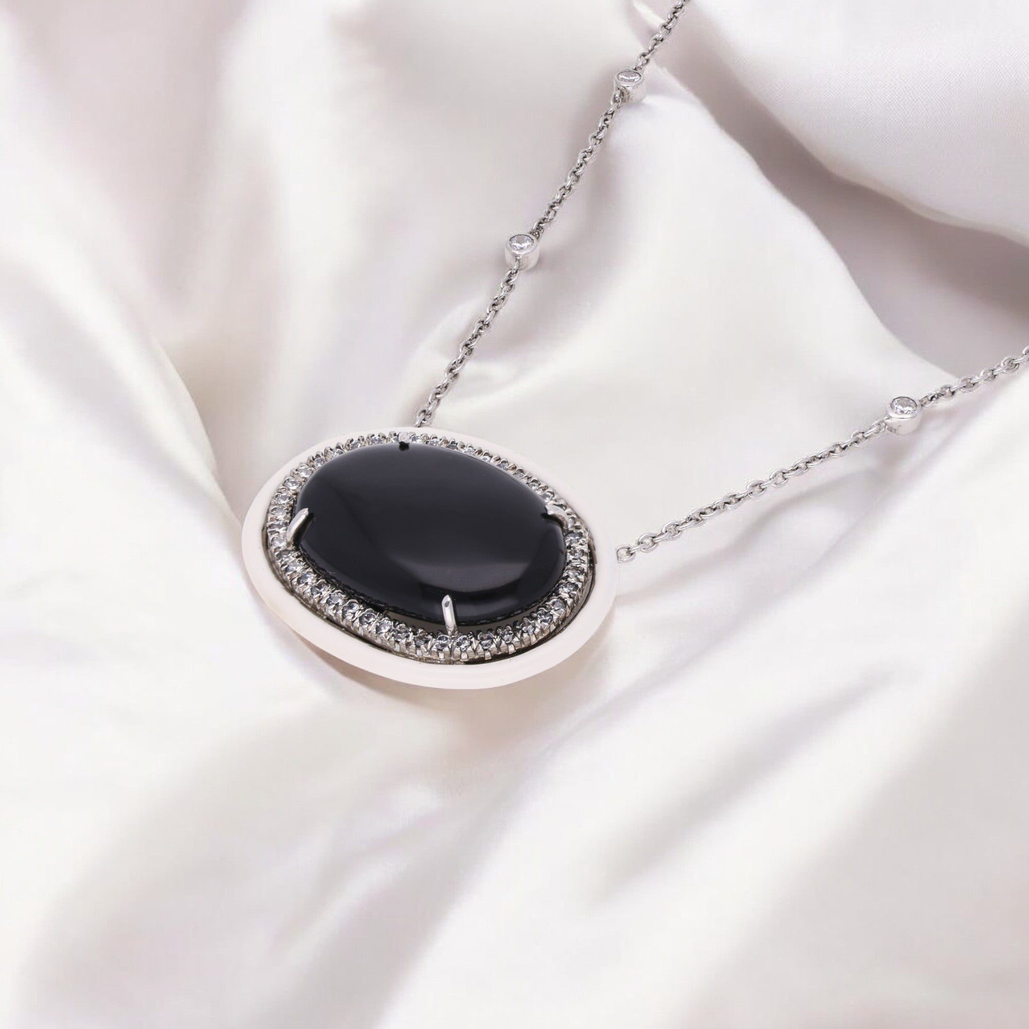 Sleek Sterling Silver Chain Pendant with Black Onyx Stone | SKU : 0020334314