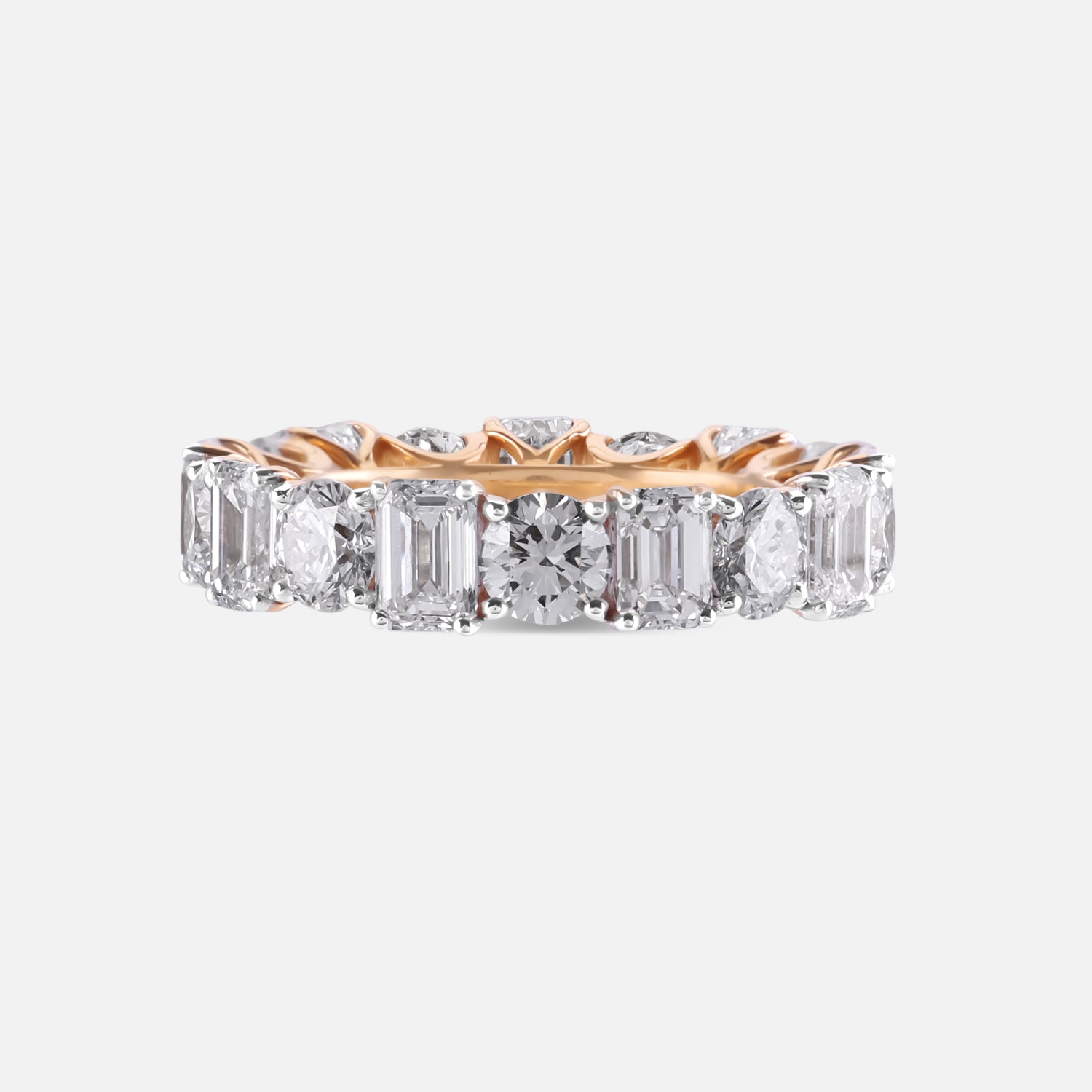 Round and Emerald-Cut Lab Grown Diamond Eternity Band in Rose Gold | SKU : 0020376239