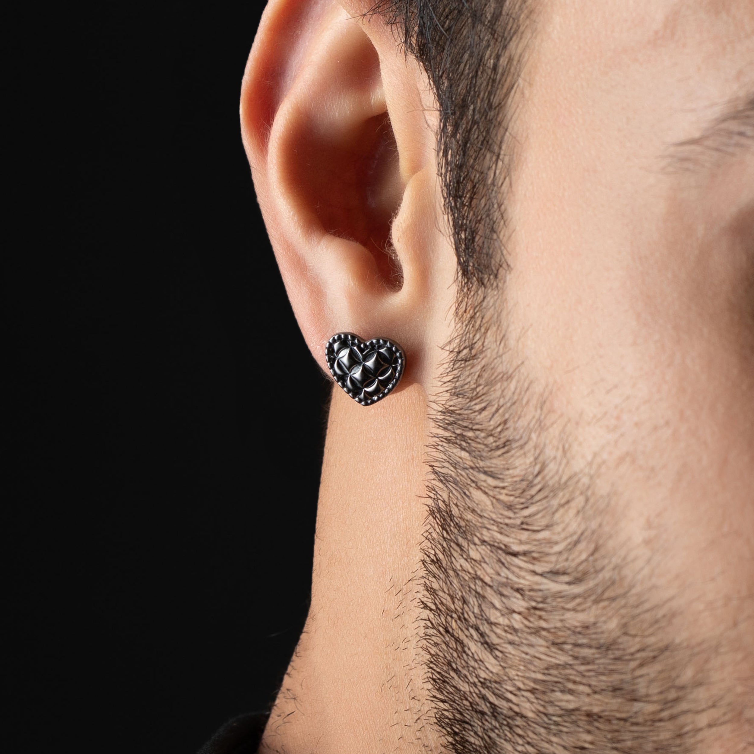 Men's Black Rhodium Heart Earring | SKU : 0020419271, 0020419257, 0020419288, 0003346037, 0003346211 , 0020419370 - crash.club by CKC