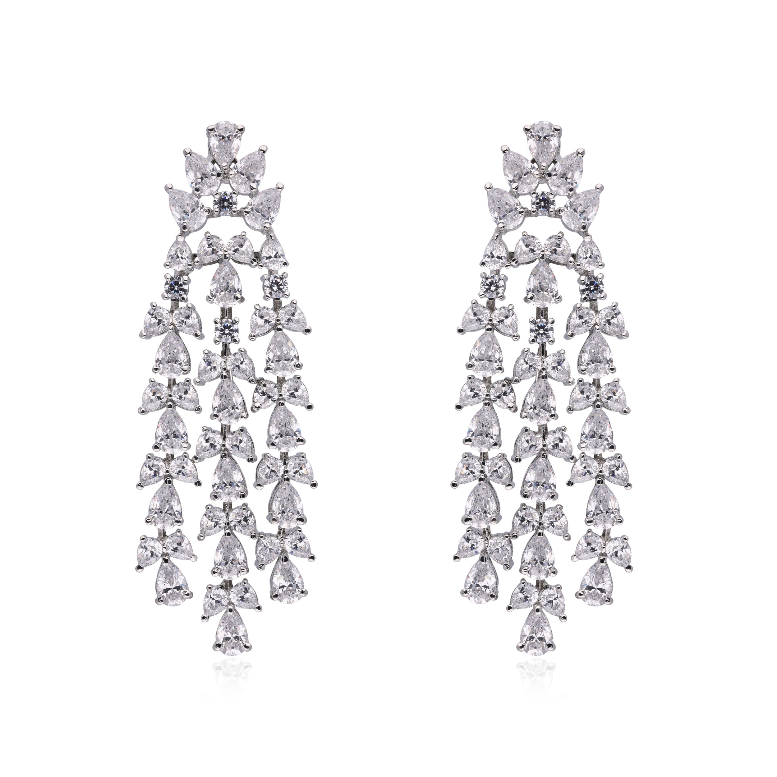 Tear Drop Waterfall Cubic Zircon Silver Earrings | SKU : 0020588786 - crash.club by CKC