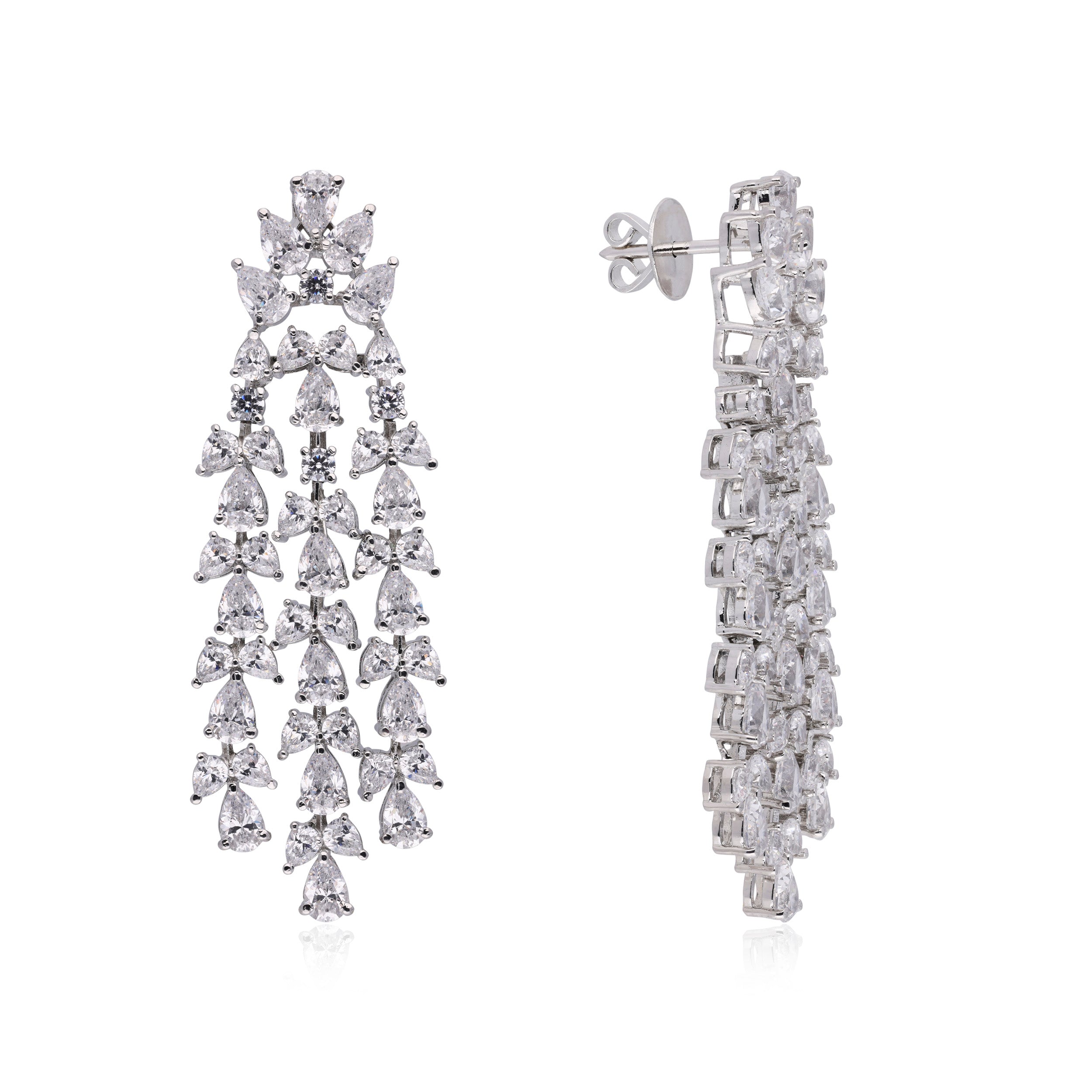 Tear Drop Waterfall Cubic Zircon Silver Earrings | SKU : 0020588786 - crash.club by CKC