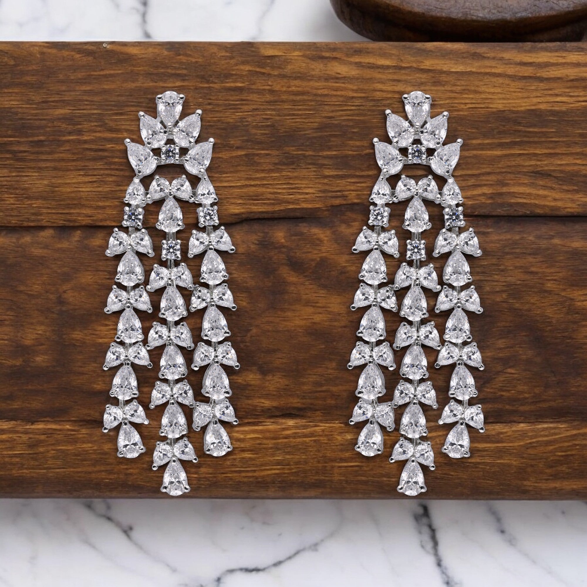 Tear Drop Waterfall Cubic Zircon Silver Earrings | SKU : 0020588786 - crash.club by CKC