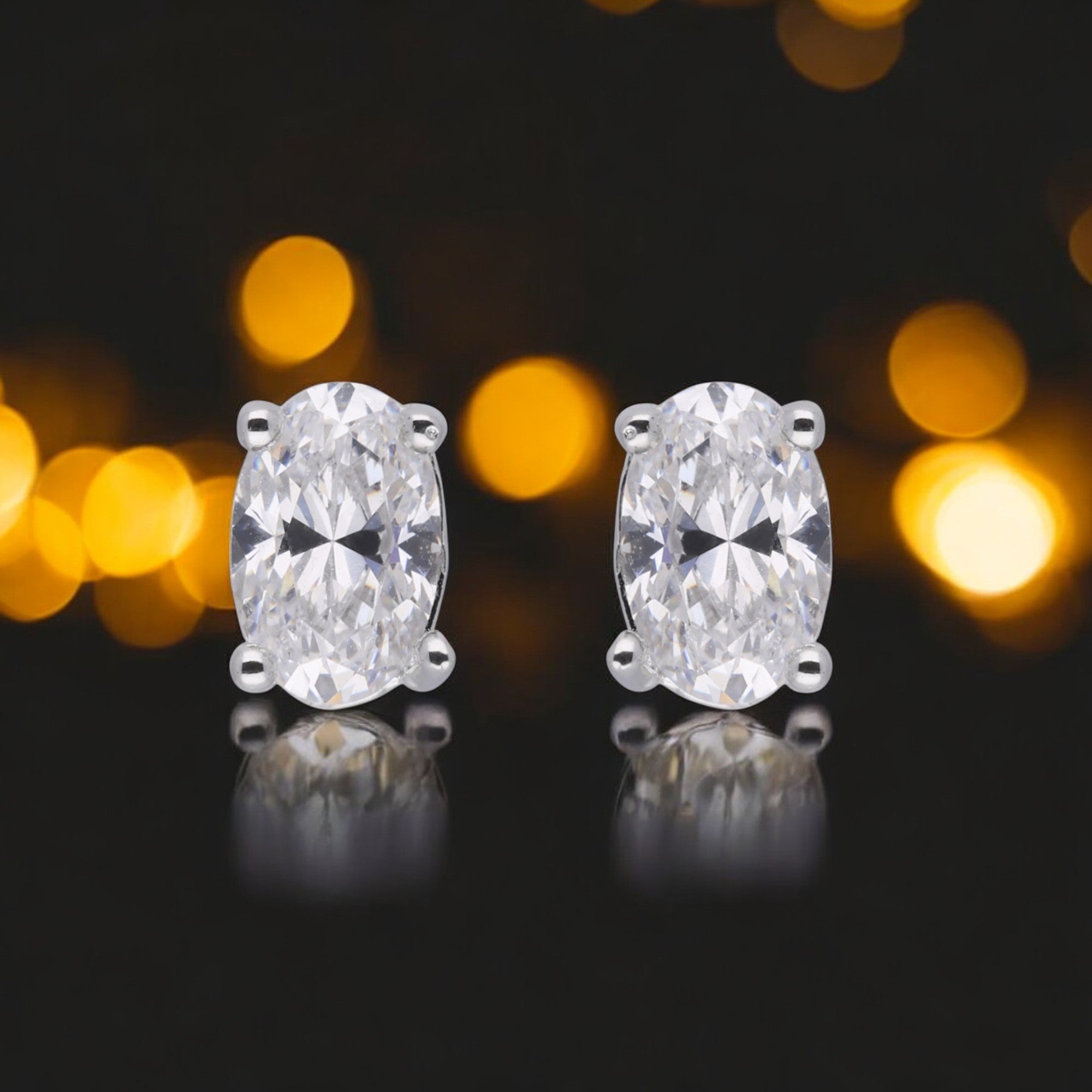 Oval Shaped Cubic Zircon Ear Studs | SKU : 0020592158, 0020319434 , 0020319274, 0020319243, 0020592141 - crash.club by CKC