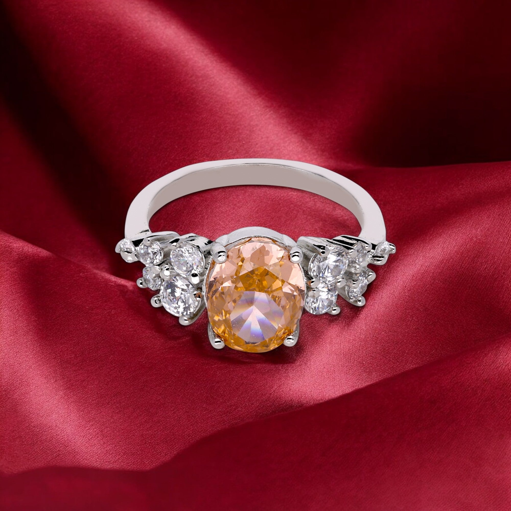 Orange Oval Zirconia Silver Ring | SKU : 0020592202 - crash.club by CKC