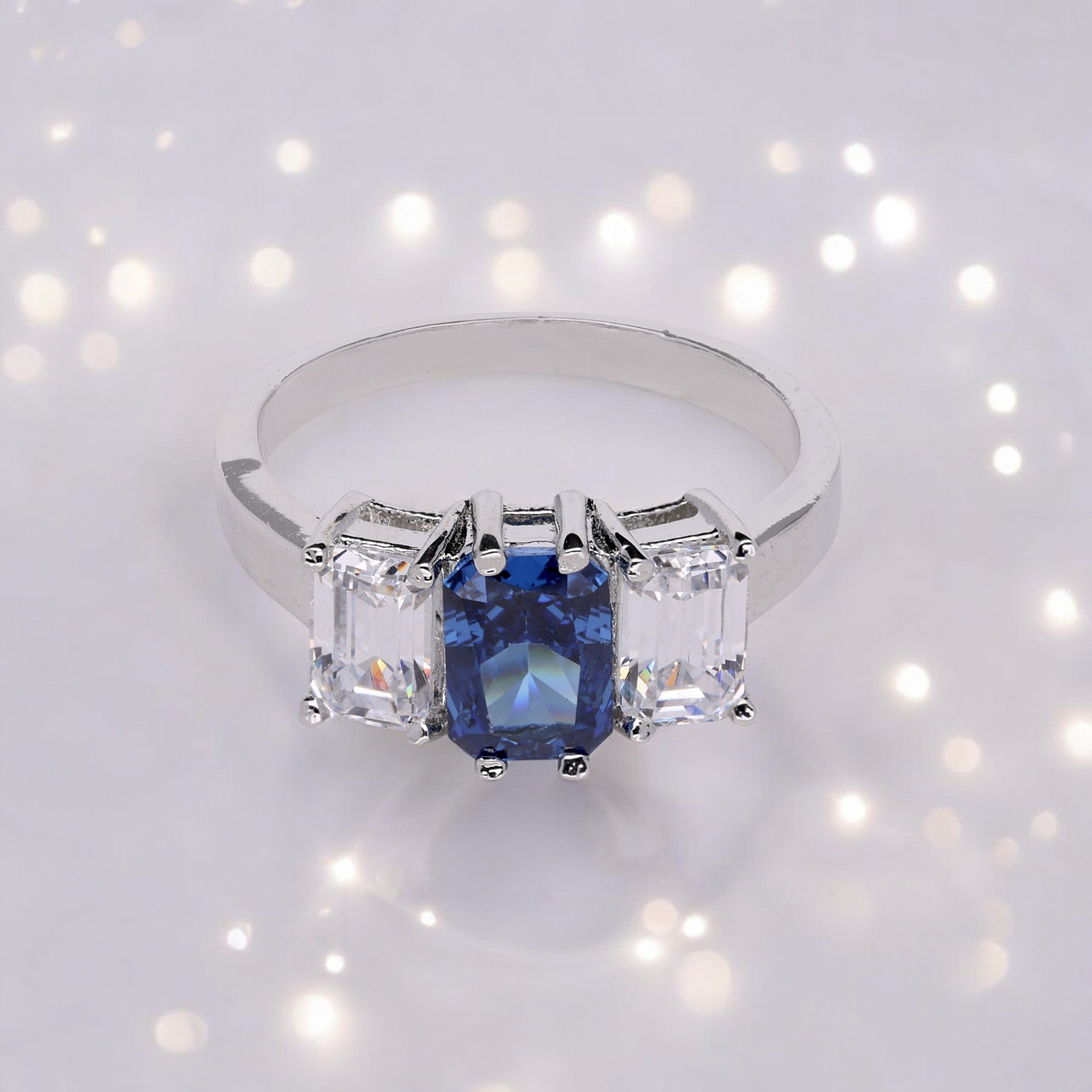 Blue Baguette Zirconia Silver Ring | SKU : 0020592226, 0020592219, 0020592240 - crash.club by CKC