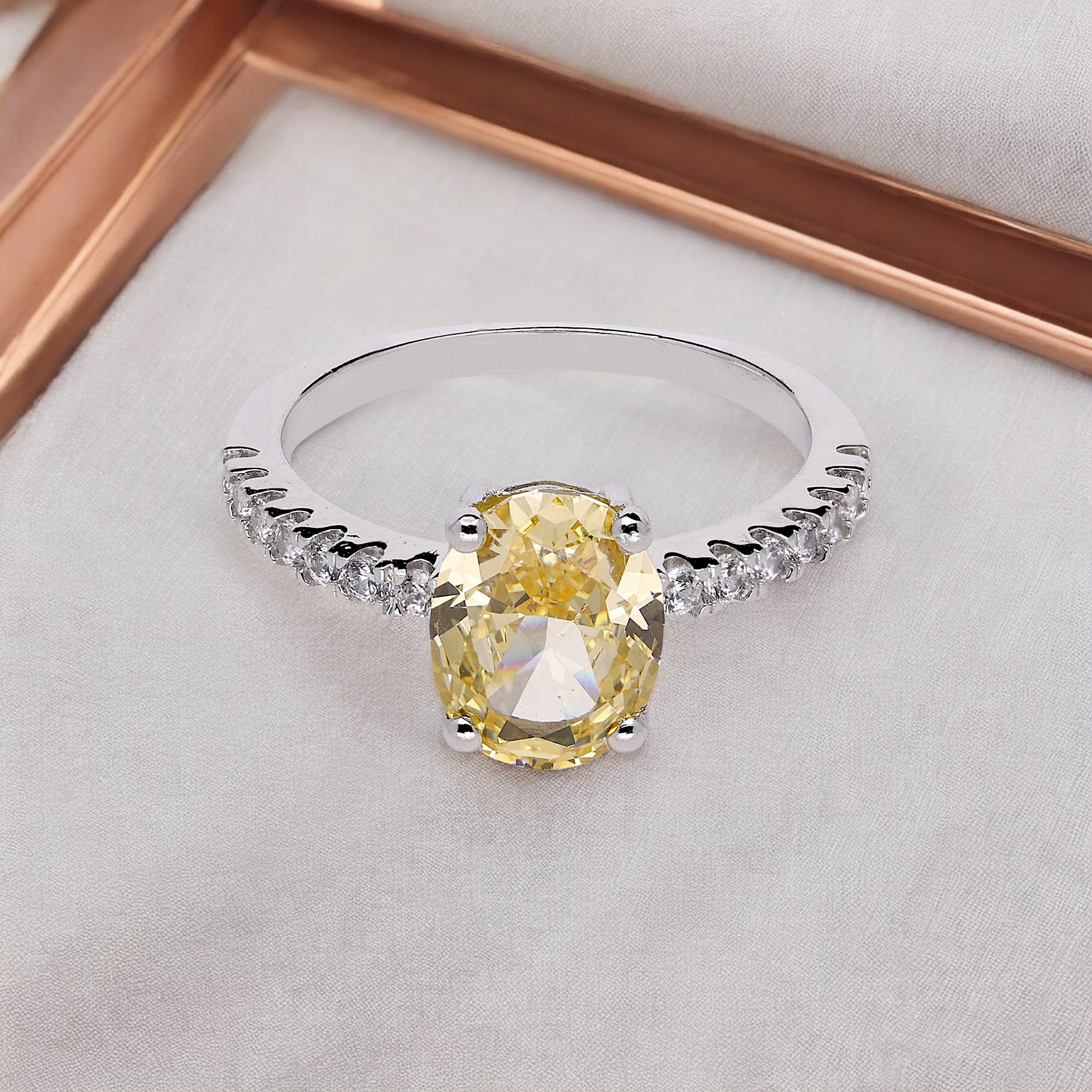 Yellow Oval Cubic Zircon Silver Ring | SKU : 0020592257 - crash.club by CKC