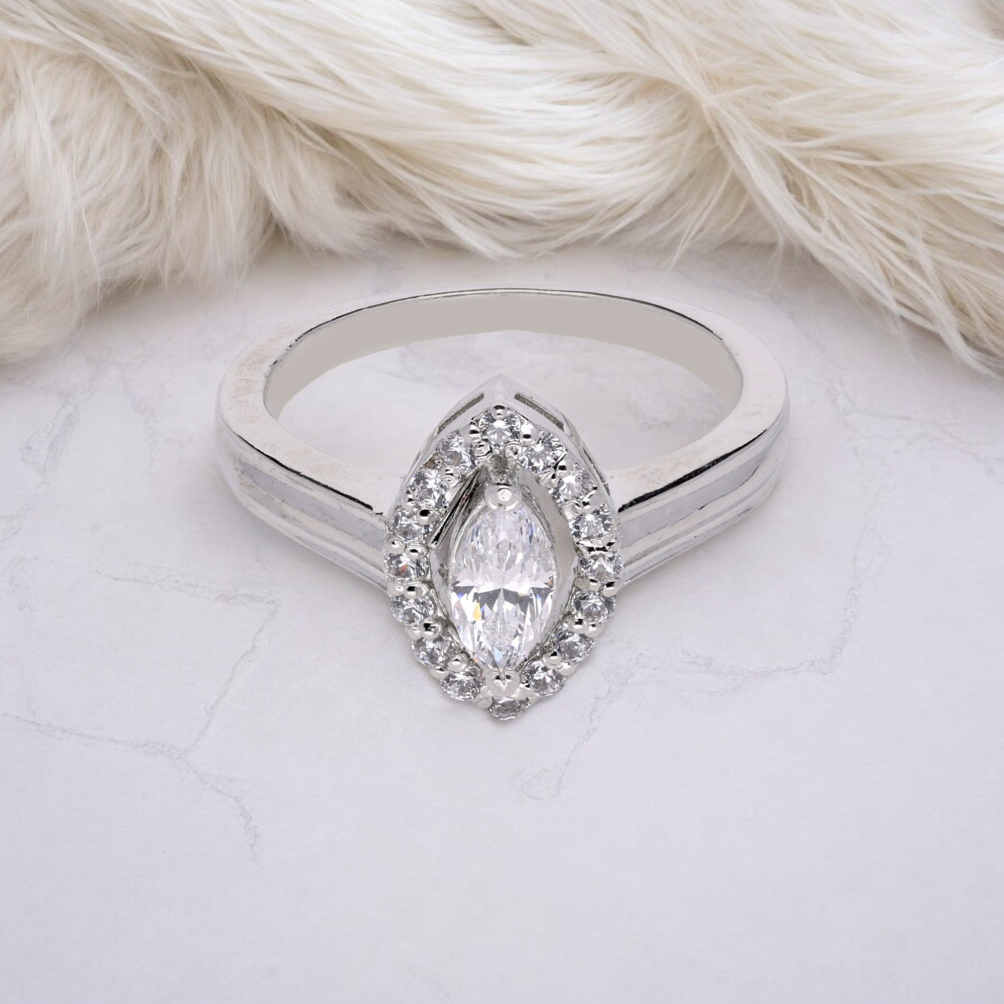 Marquise Cubic Zircon Halo Silver Ring | SKU : 0020592301, 0020592325 - crash.club by CKC