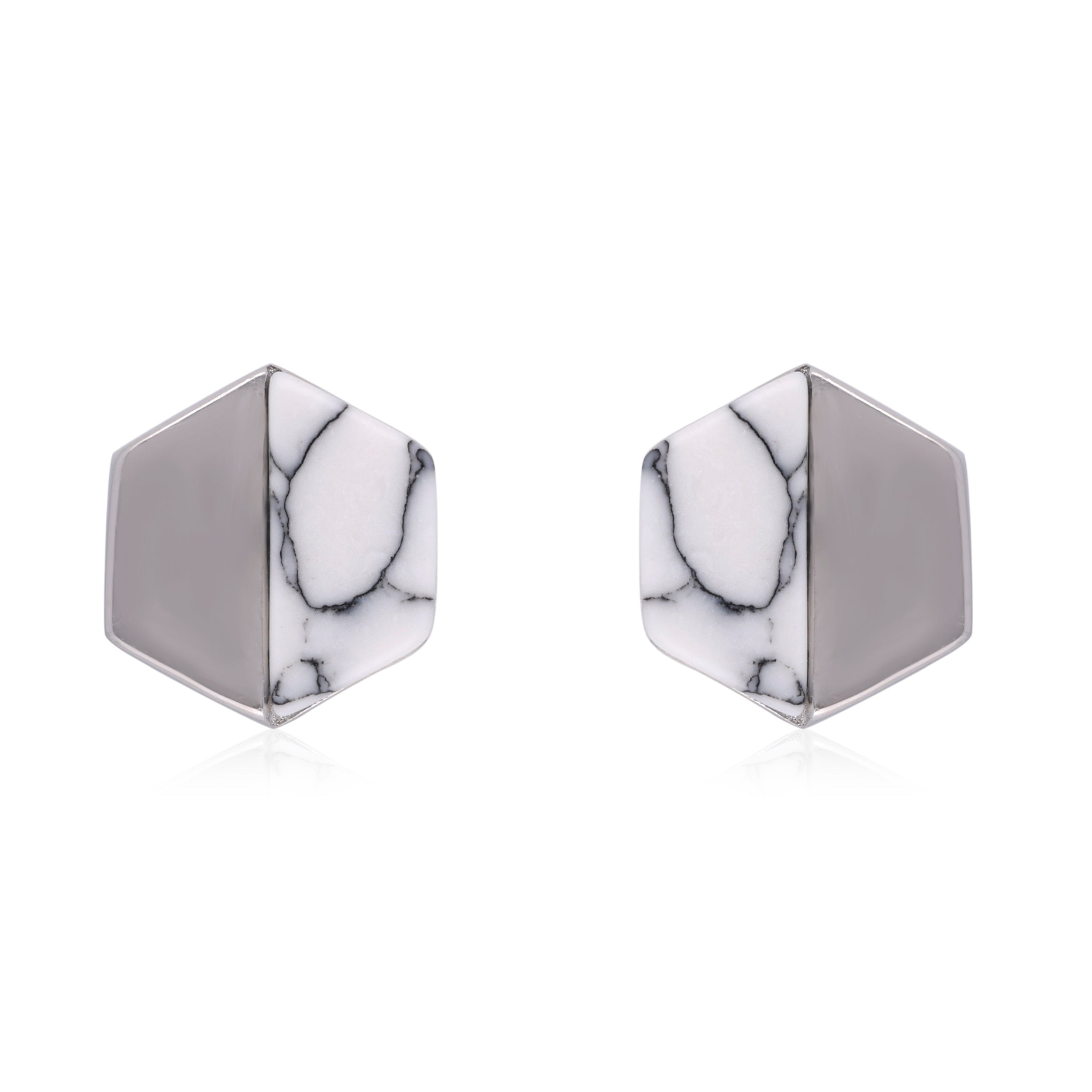 Hexagonal Harmony: Silver Stud Earrings | SKU : 0020600235, 0020600259