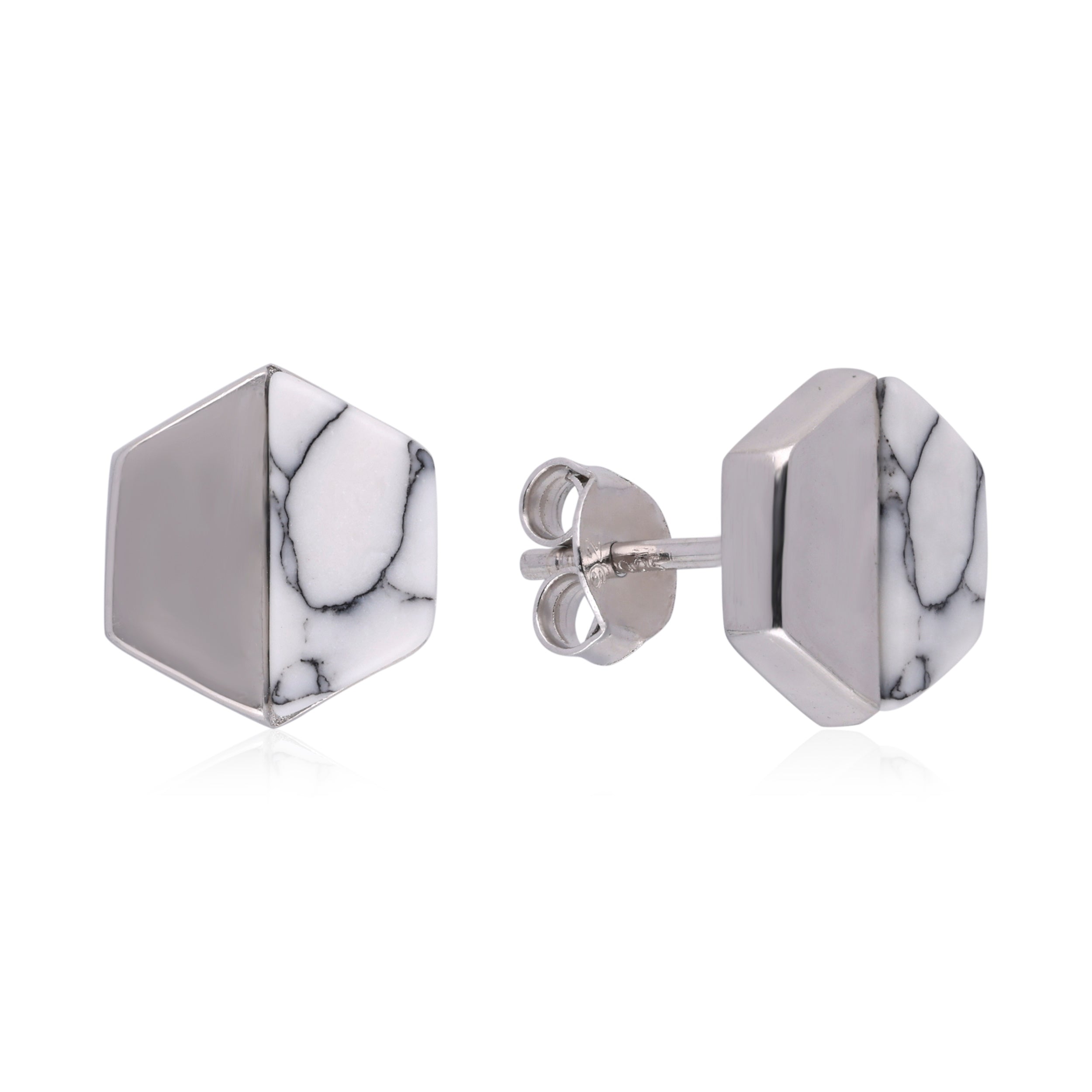 Hexagonal Harmony: Silver Stud Earrings | SKU : 0020600235, 0020600259