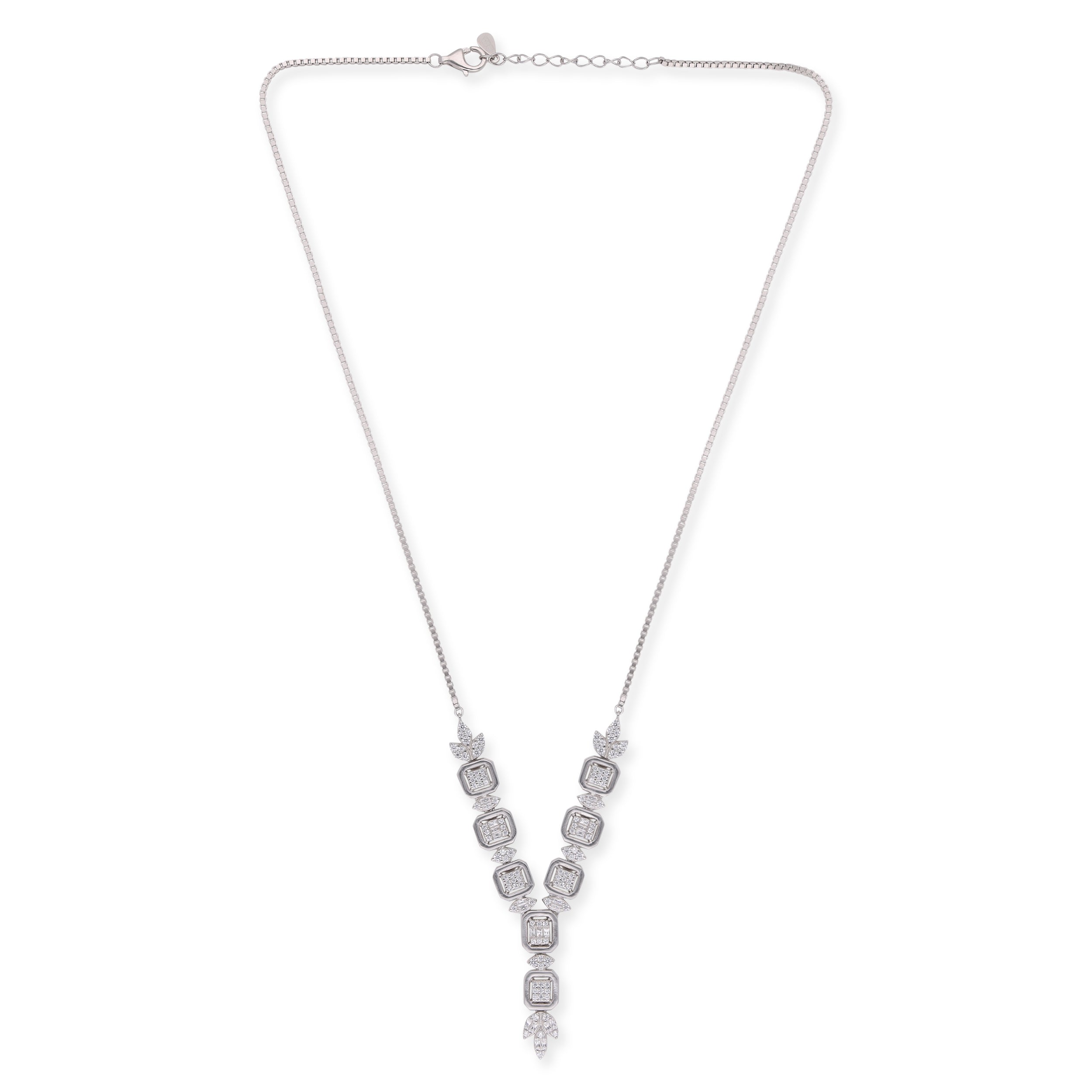 Leaf & Marquise Silver Necklace with Square Halo - Rose & White Gold | SKU : 0020600655, 0020600679