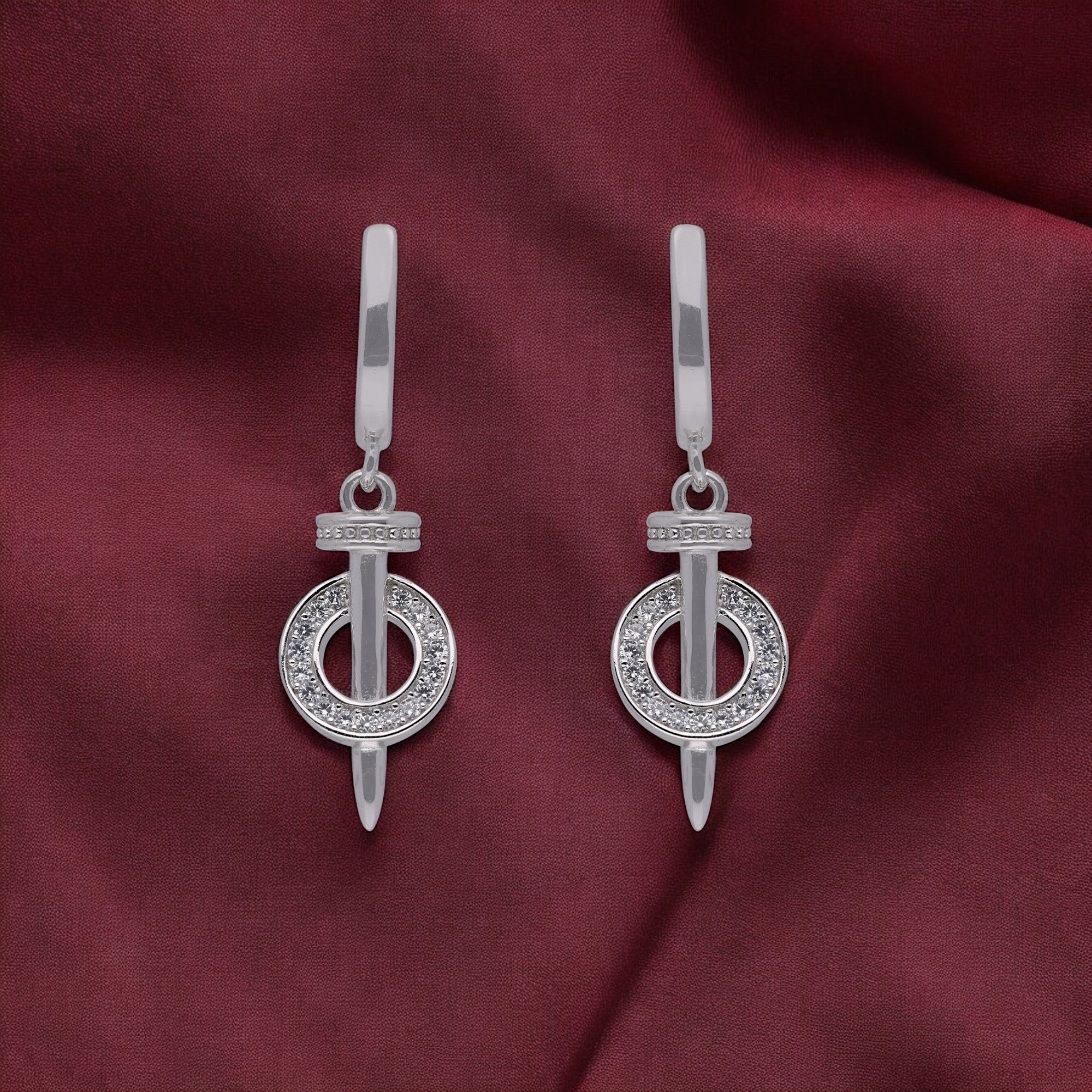 Dagger Halo Cubic Zircon Drop Earrings | SKU : 0020600709 , 0020600723, 0003340448