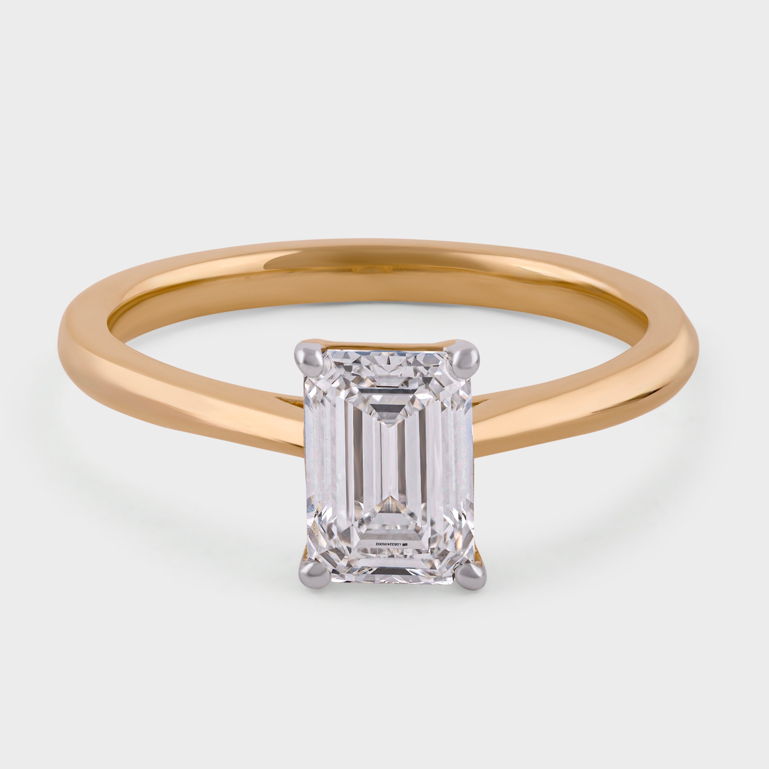 Emerald Cut 1.06 Carat Lab Grown Solitaire Diamond Yellow Gold 18K Ring | SKU : 0020602116