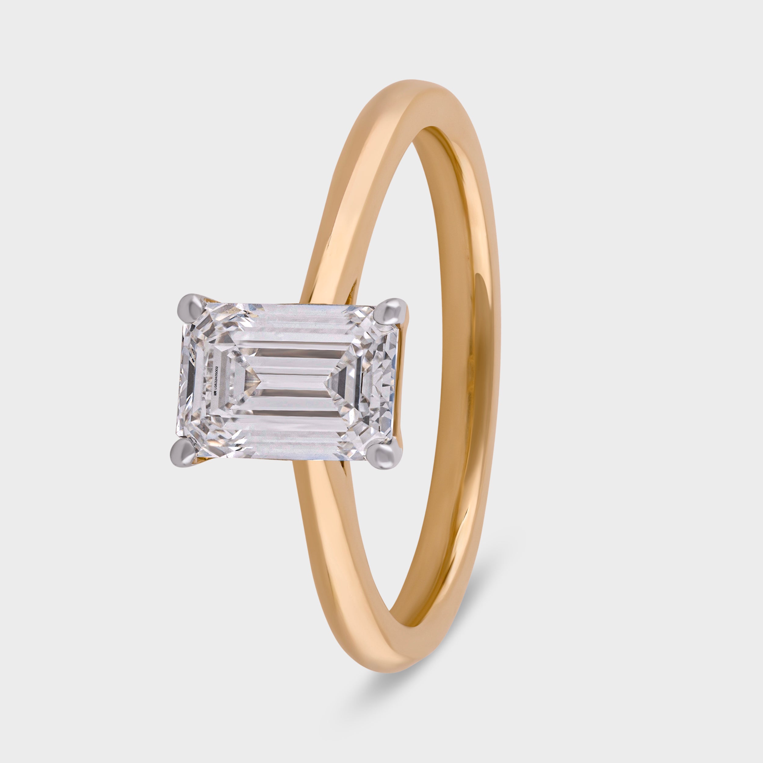 Emerald Cut 1.06 Carat Lab Grown Solitaire Diamond Yellow Gold 18K Ring | SKU : 0020602116