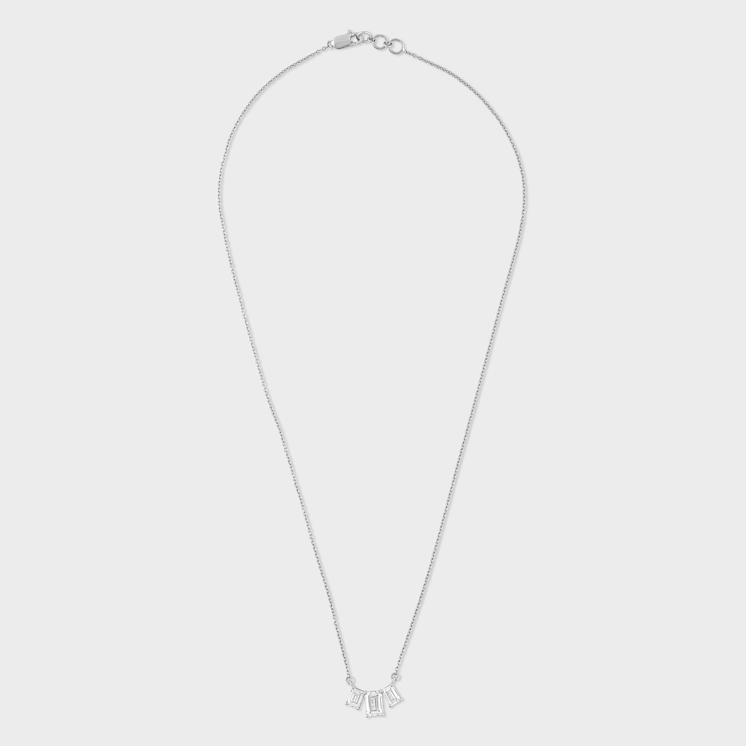 Emerald Cut 2.07 Carat Three Diamond Lab Grown Solitaire Diamond White Gold 18K Chain Pendant | SKU : 0020602123 - crash.club by CKC