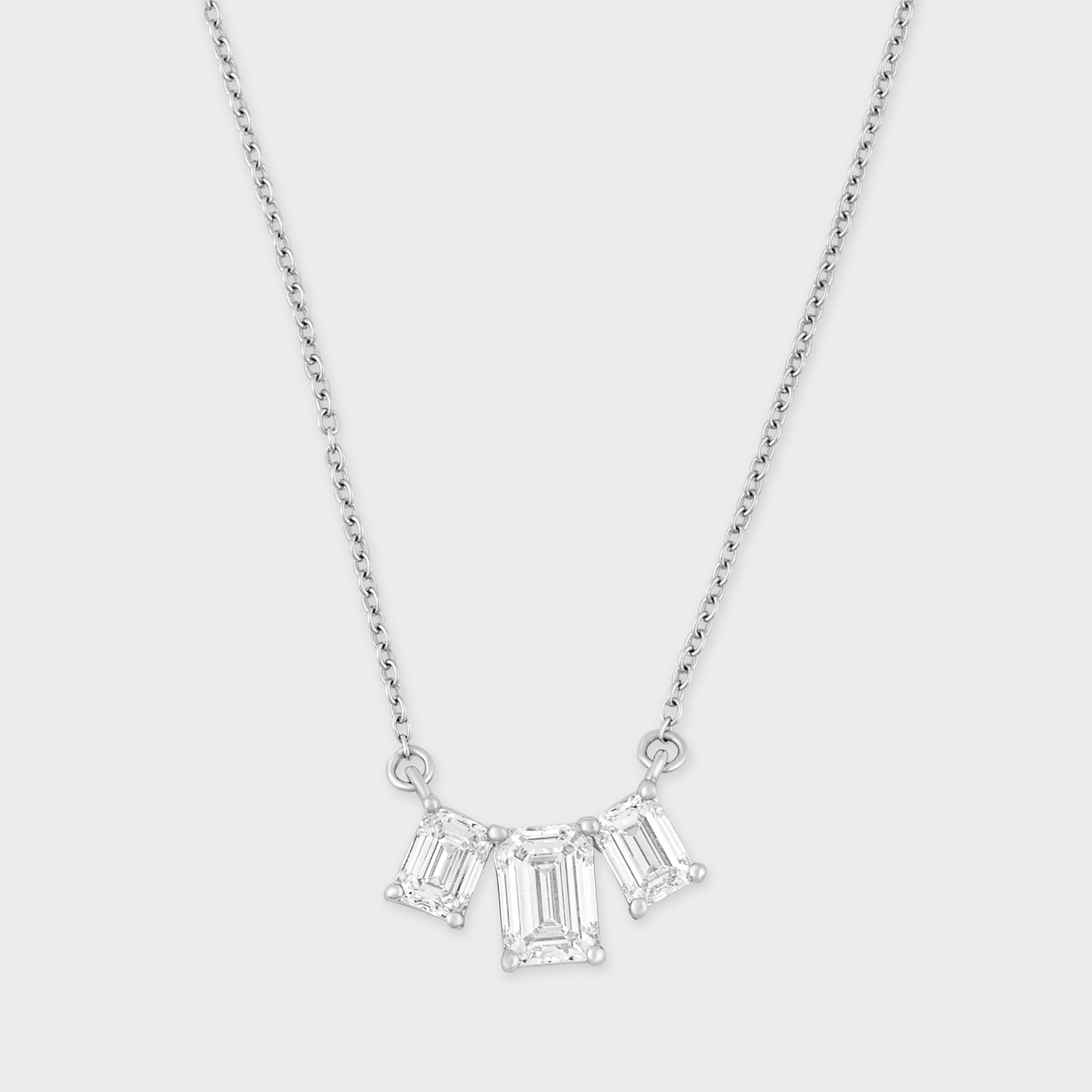 Emerald Cut 2.07 Carat Three Diamond Lab Grown Solitaire Diamond White Gold 18K Chain Pendant | SKU : 0020602123