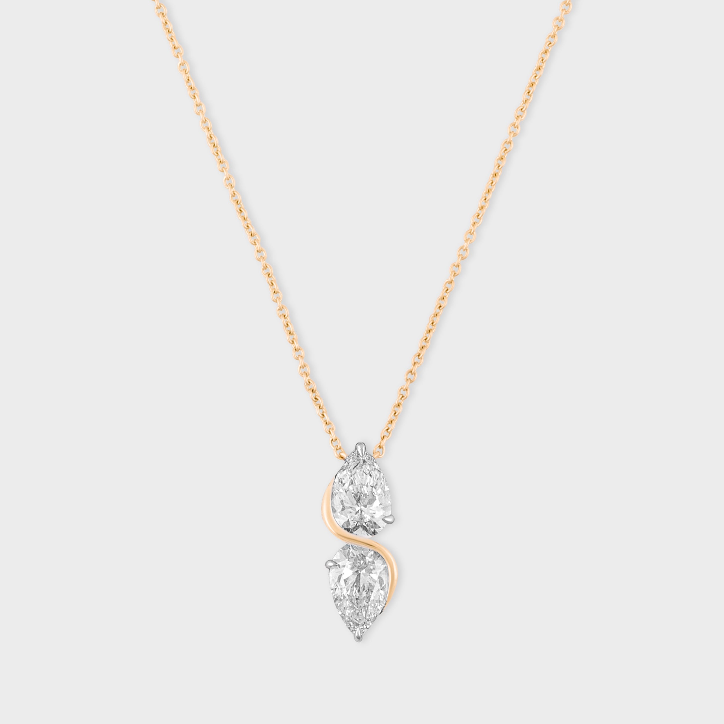 Pear Shaped 2.11 Carat Two Diamond Lab Grown Solitaire Diamond Yellow Gold 18K Chain Pendant | SKU : 0020602130