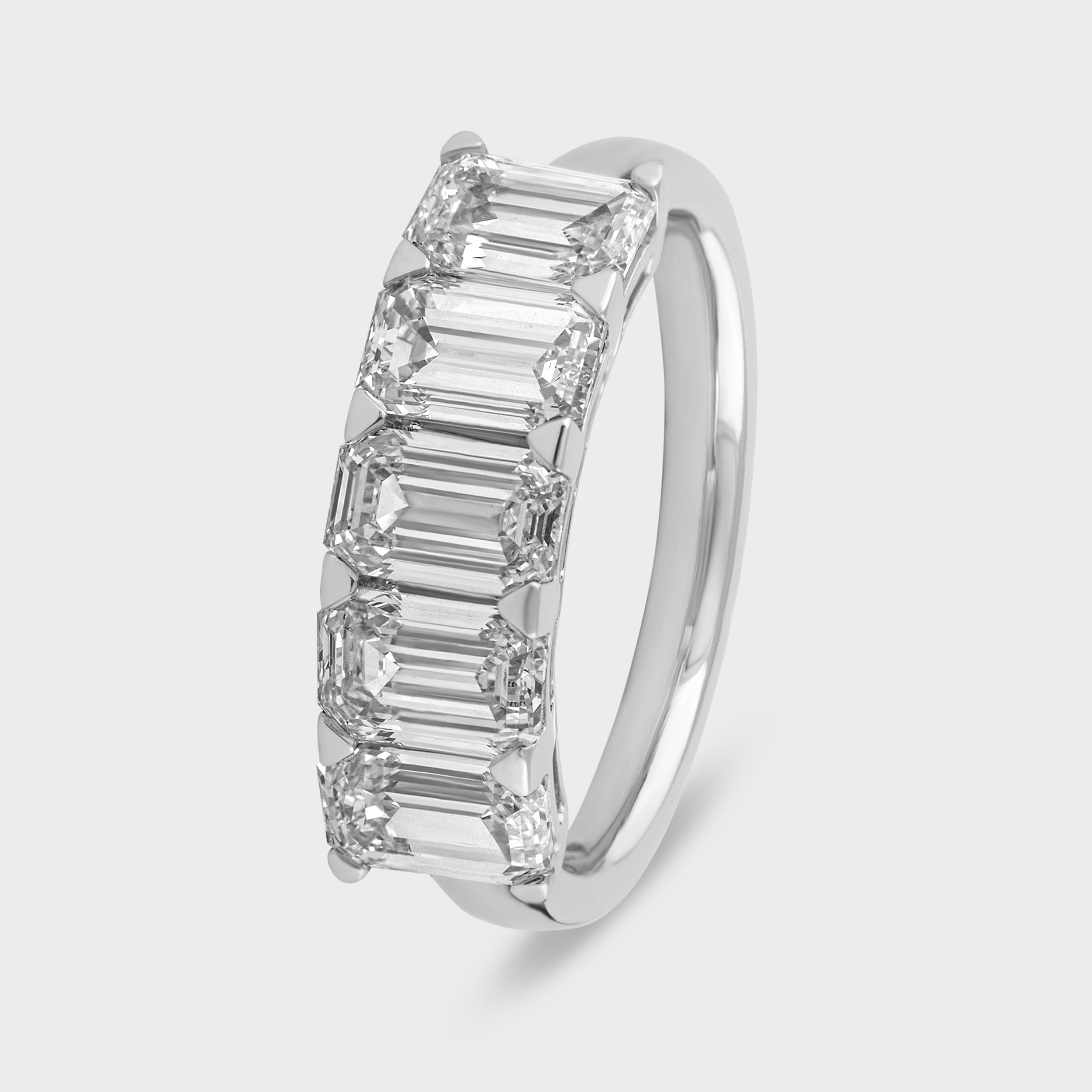 Emerald Cut 2.64 Carat Lab Grown Solitaire 5 Diamond White Gold 18K Band Ring | SKU : 0020602154