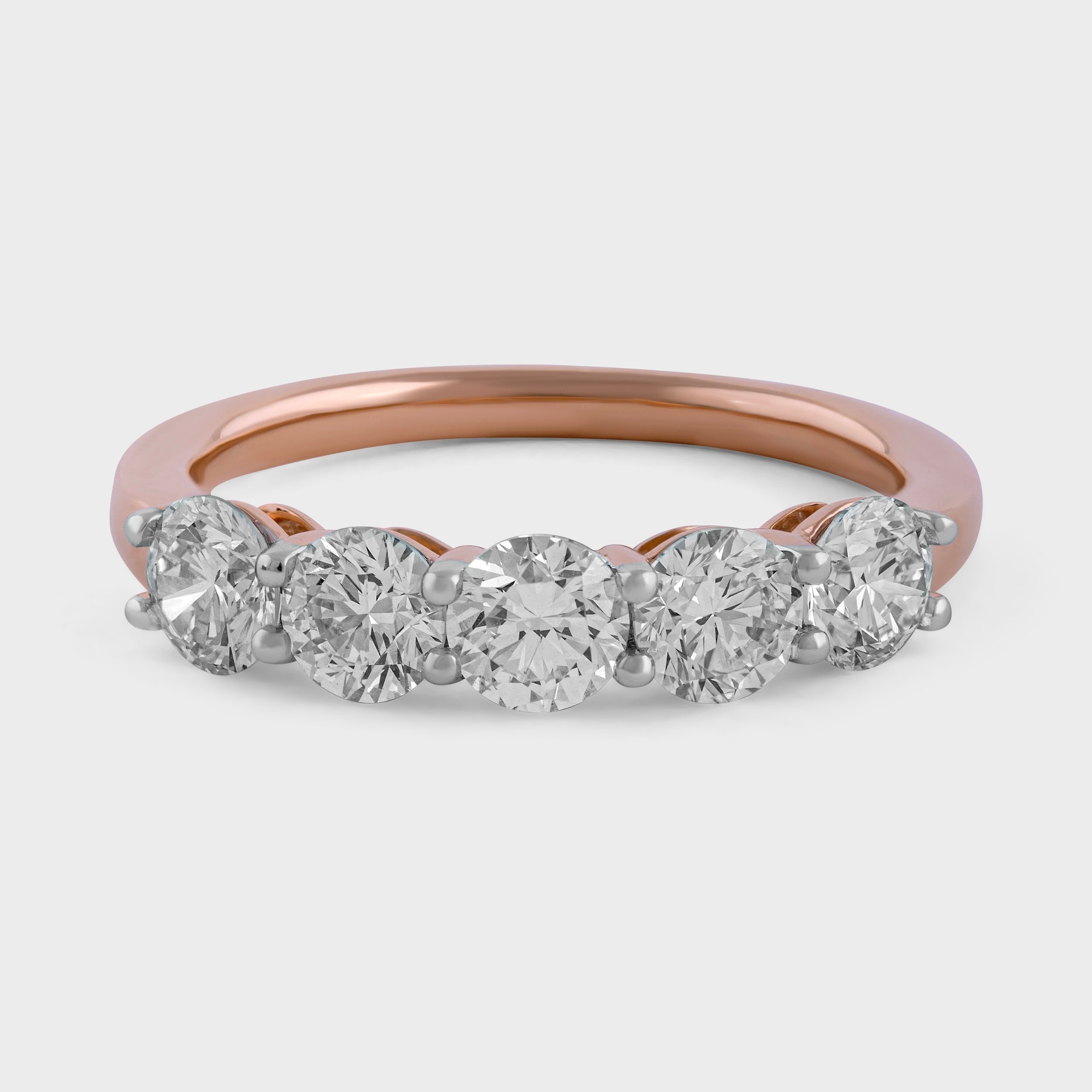 Round Brilliant 1.69 Carat Lab Grown Solitaire 5 Diamond Rose Gold 18K Band Ring | SKU : 0020602161 - crash.club by CKC