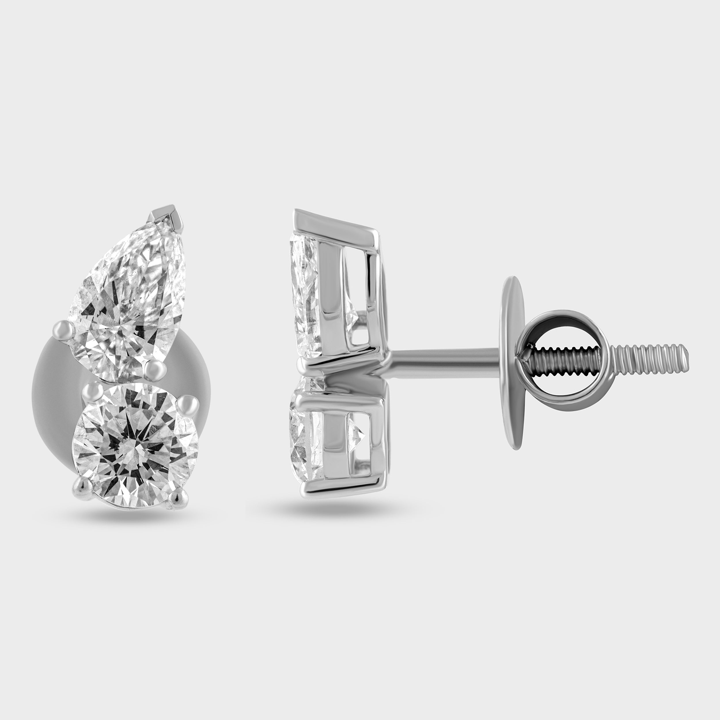 Pear Shaped 0.66 Carat and Round Brilliant 0.63 Carat Lab Grown Solitaire Diamond White Gold 18K Ear Studs | SKU : 0020602178