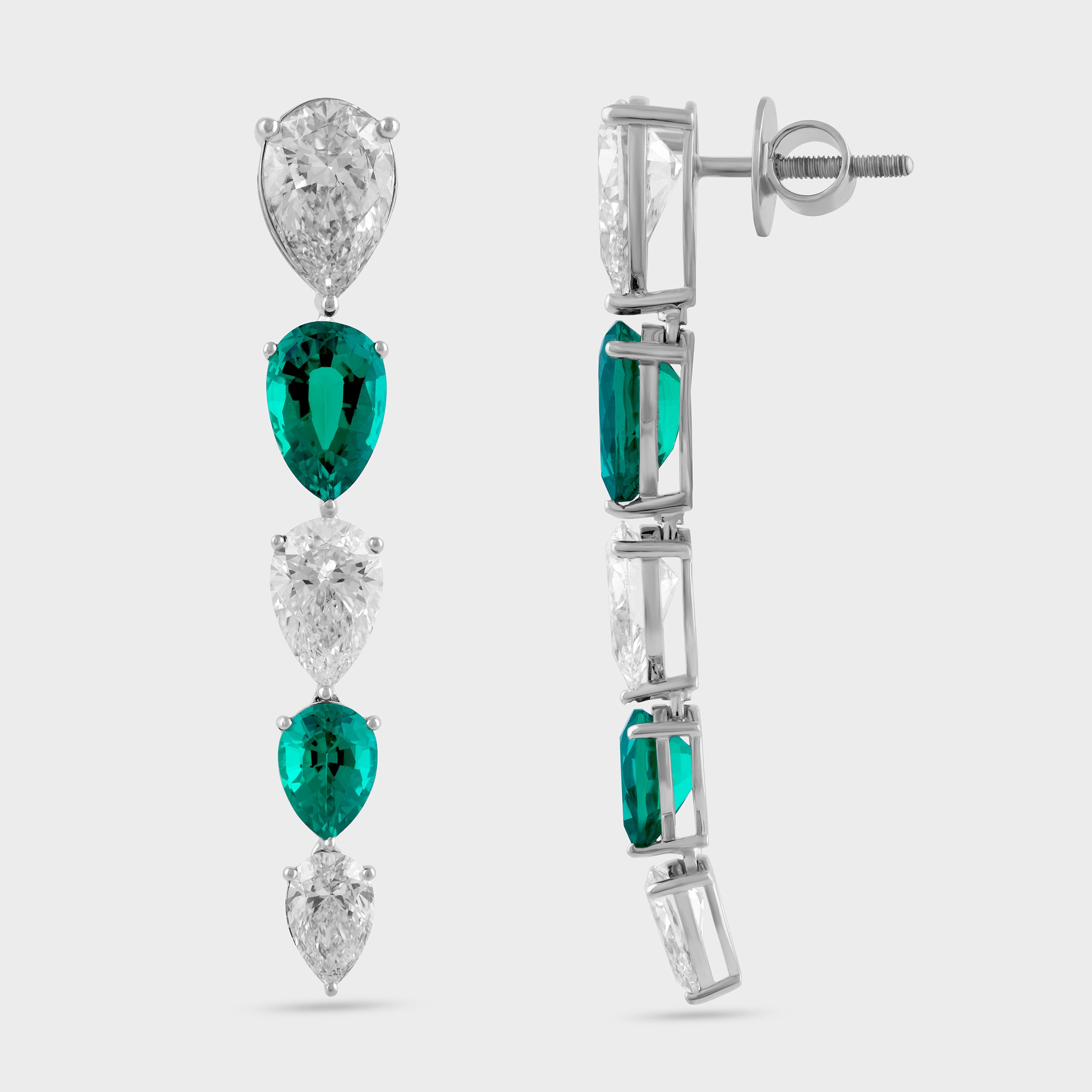 Pear Shaped 6.56 Carat Radiant Cascade Diamond and Emerald Earrings | SKU : 0020602994