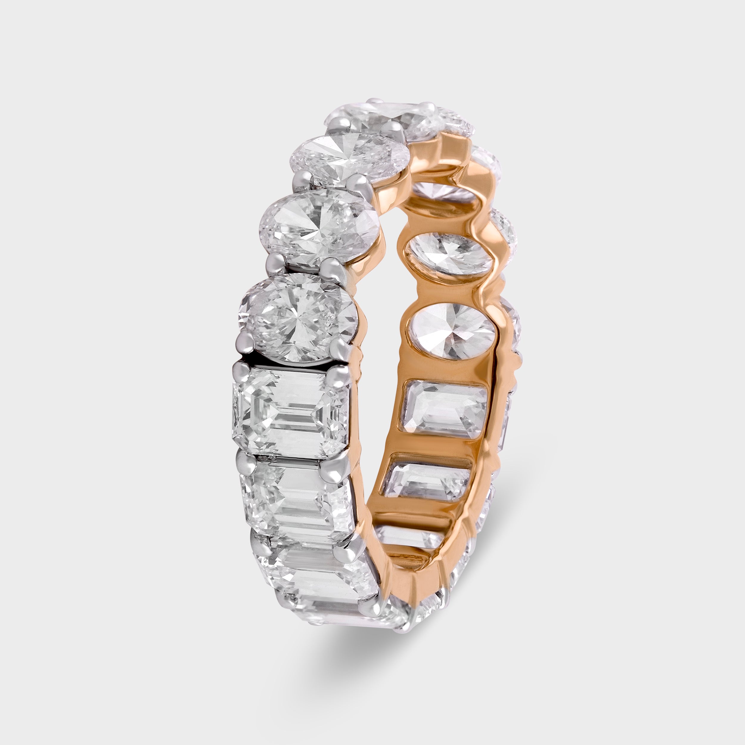 Oval Shaped 2.42 Carat Lab Grown Diamond & Emerald Cut 3.24 Carat Lab Grown Diamond Rose Gold Band Ring| SKU : 0020605049