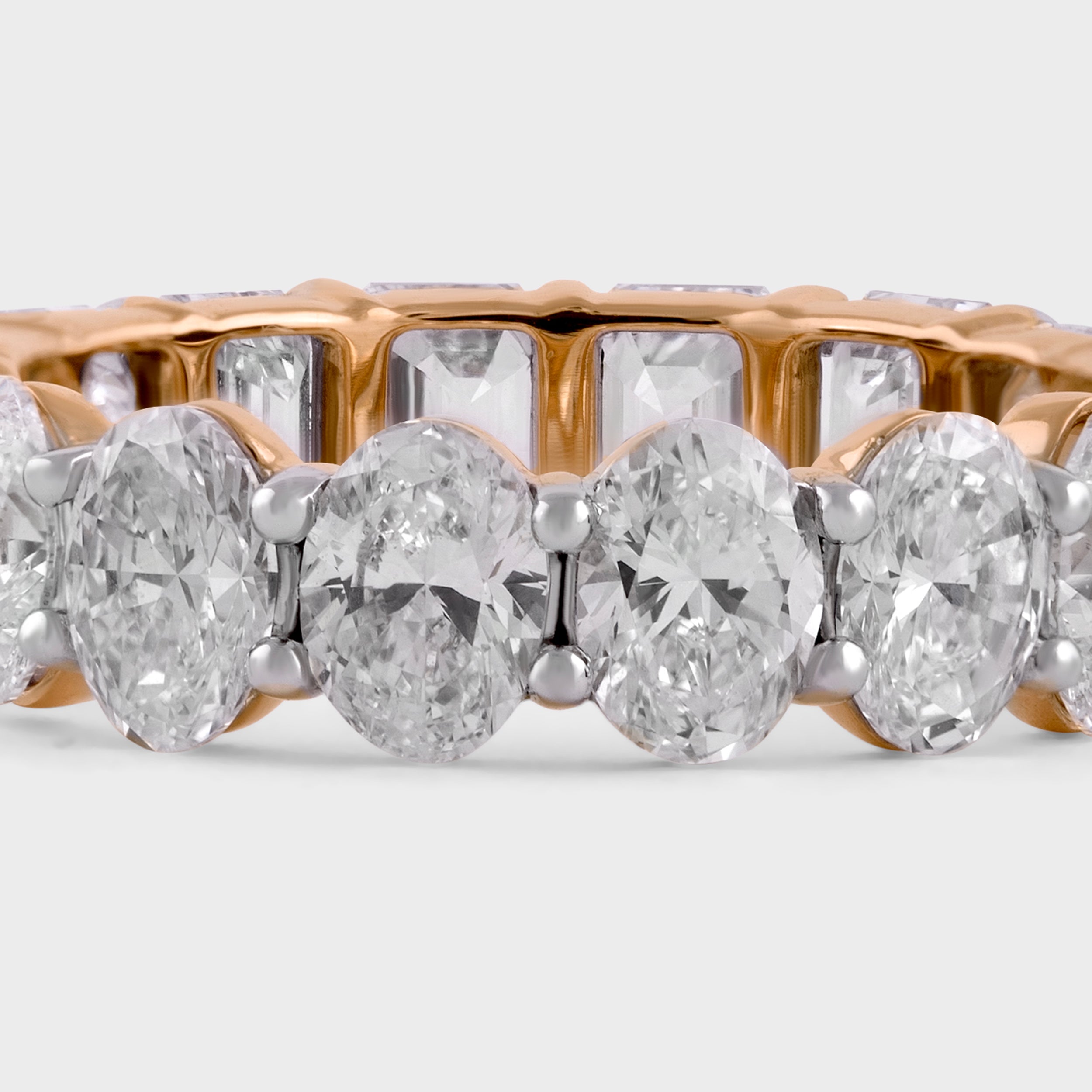 Oval Shaped 2.42 Carat Lab Grown Diamond & Emerald Cut 3.24 Carat Lab Grown Diamond Rose Gold Band Ring| SKU : 0020605049