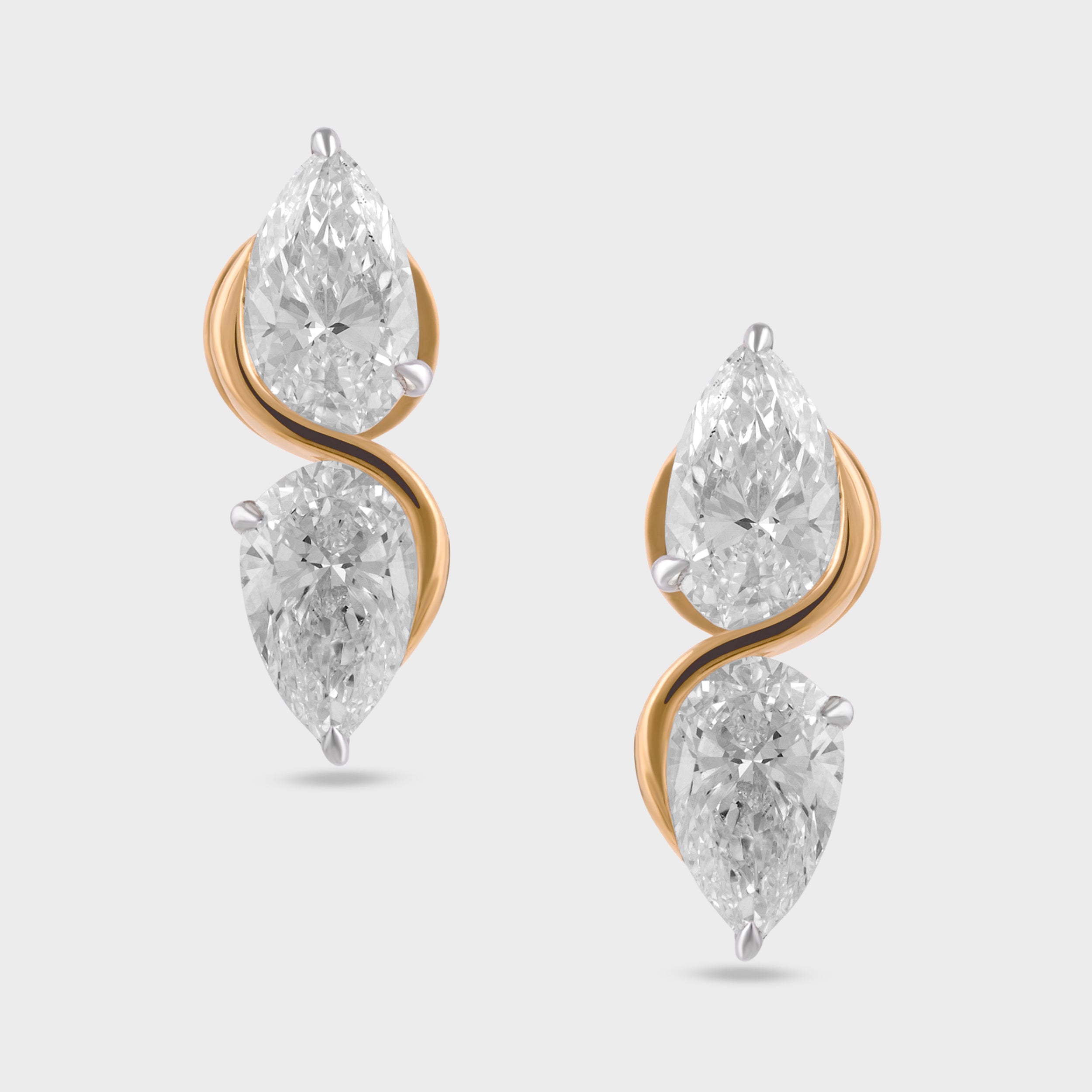 Pear Shaped 2.89 Carat Lab Grown Solitaire Diamond Yellow Gold Pair Ear Studs | SKU : 0020650865