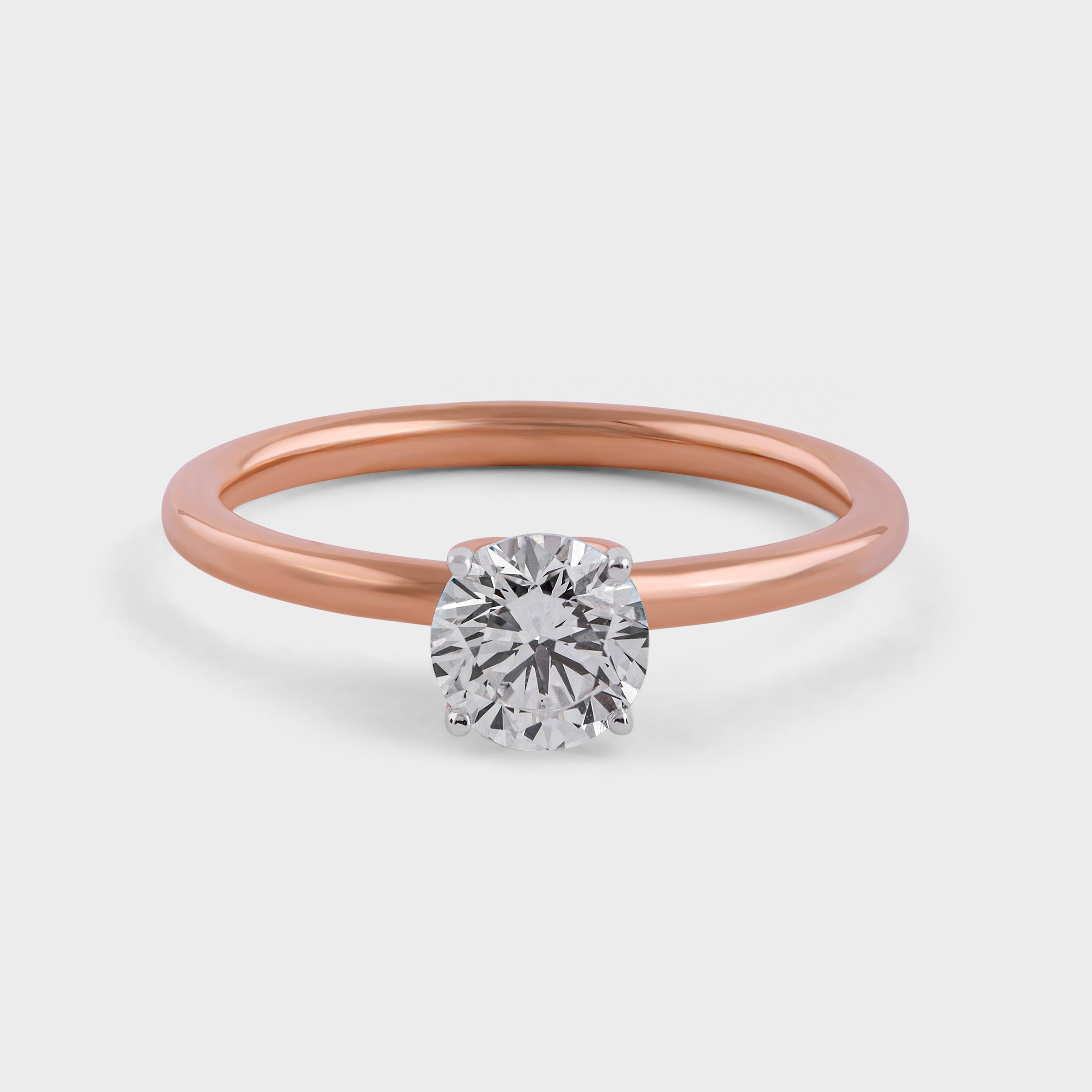 Round Brilliant 0.70 Carat Lab Grown Solitaire Diamond Rose Gold Band Ring | SKU : 0020651091