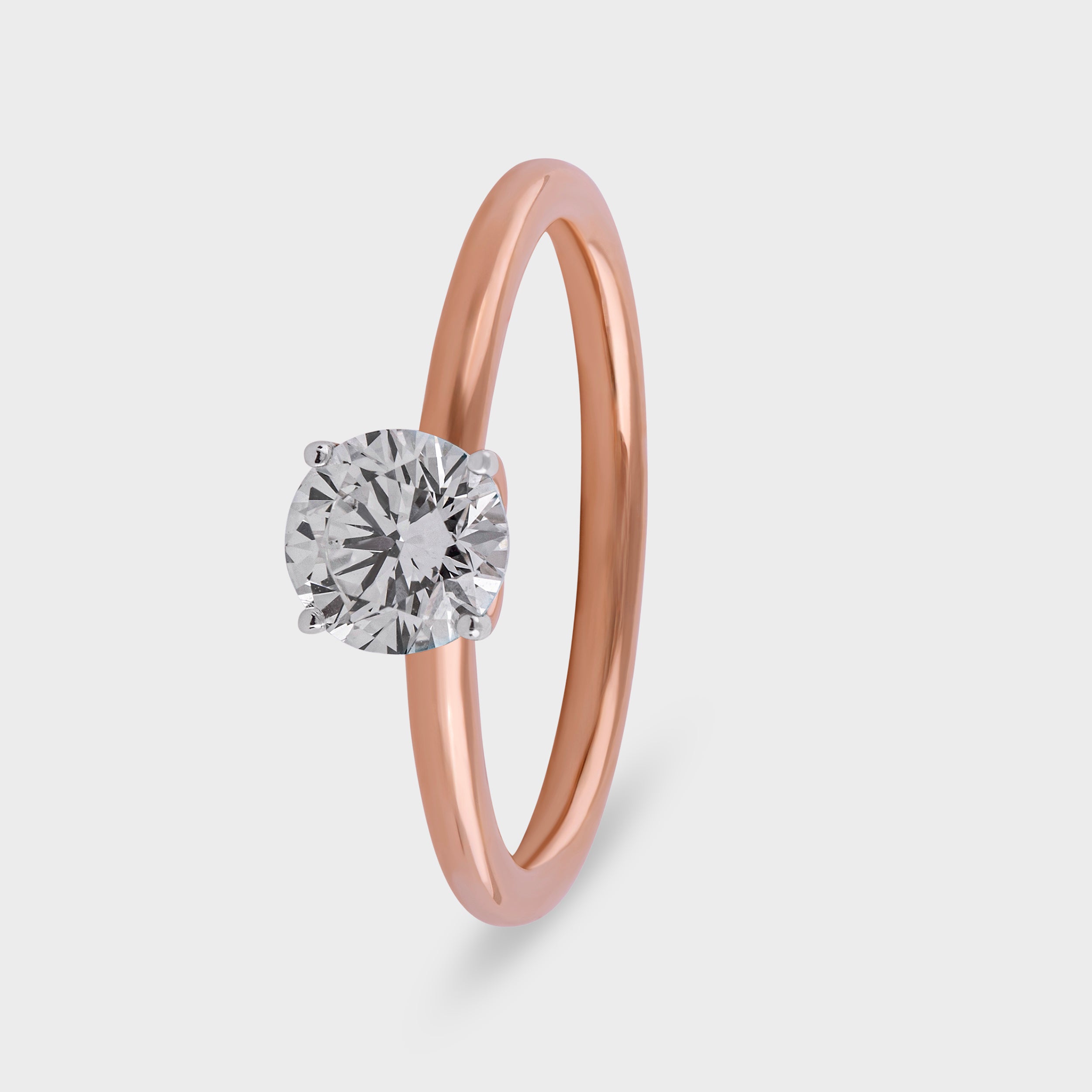 Round Brilliant 0.70 Carat Lab Grown Solitaire Diamond Rose Gold Band Ring | SKU : 0020651091