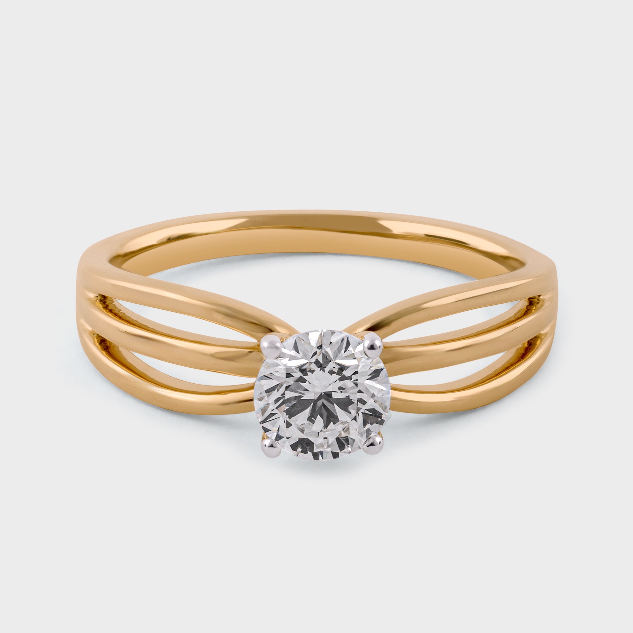 Round Brilliant 0.71 Carat Lab Grown Solitaire Diamond Yellow Gold Band Ring | SKU : 0020651107