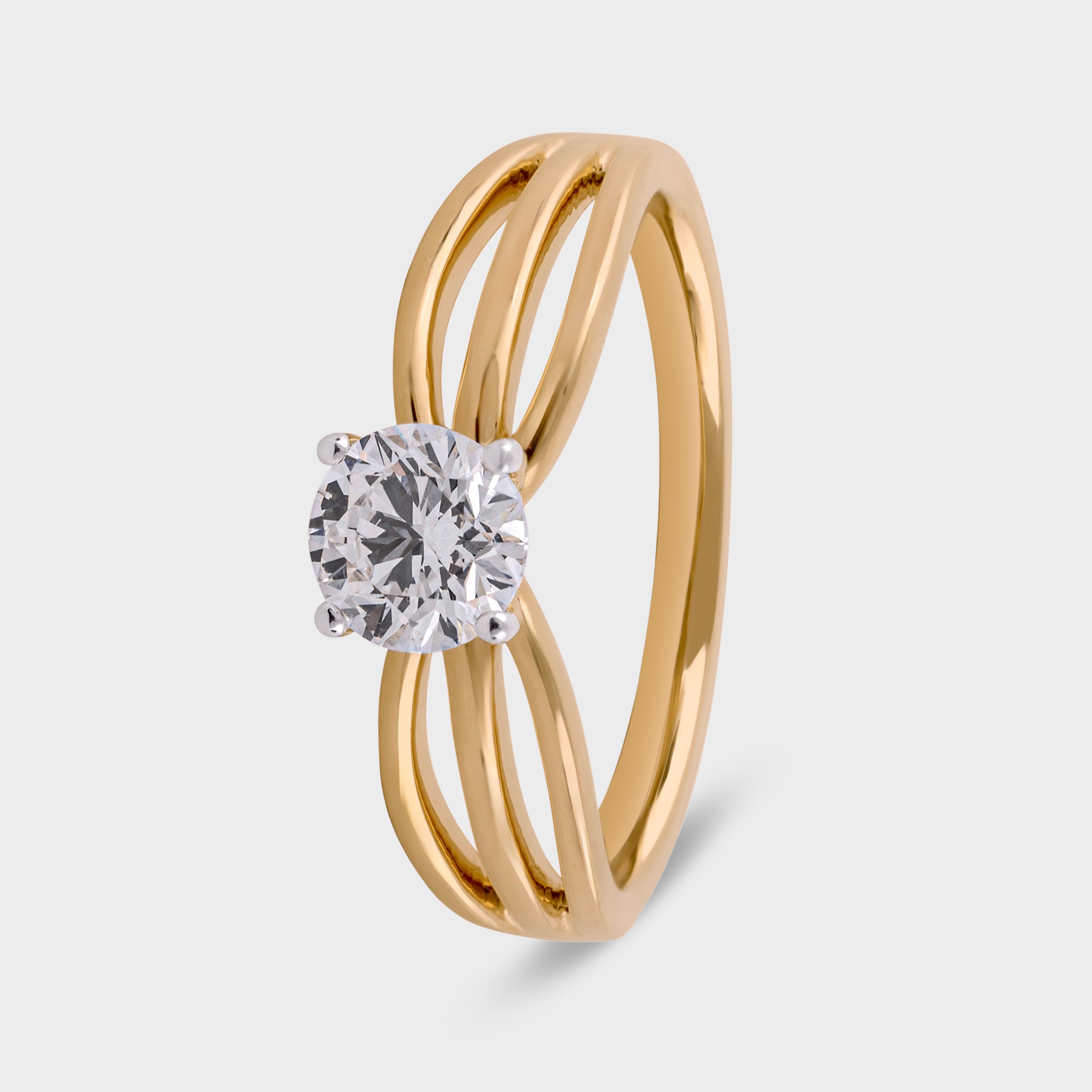 Round Brilliant 0.71 Carat Lab Grown Solitaire Diamond Yellow Gold Band Ring | SKU : 0020651107