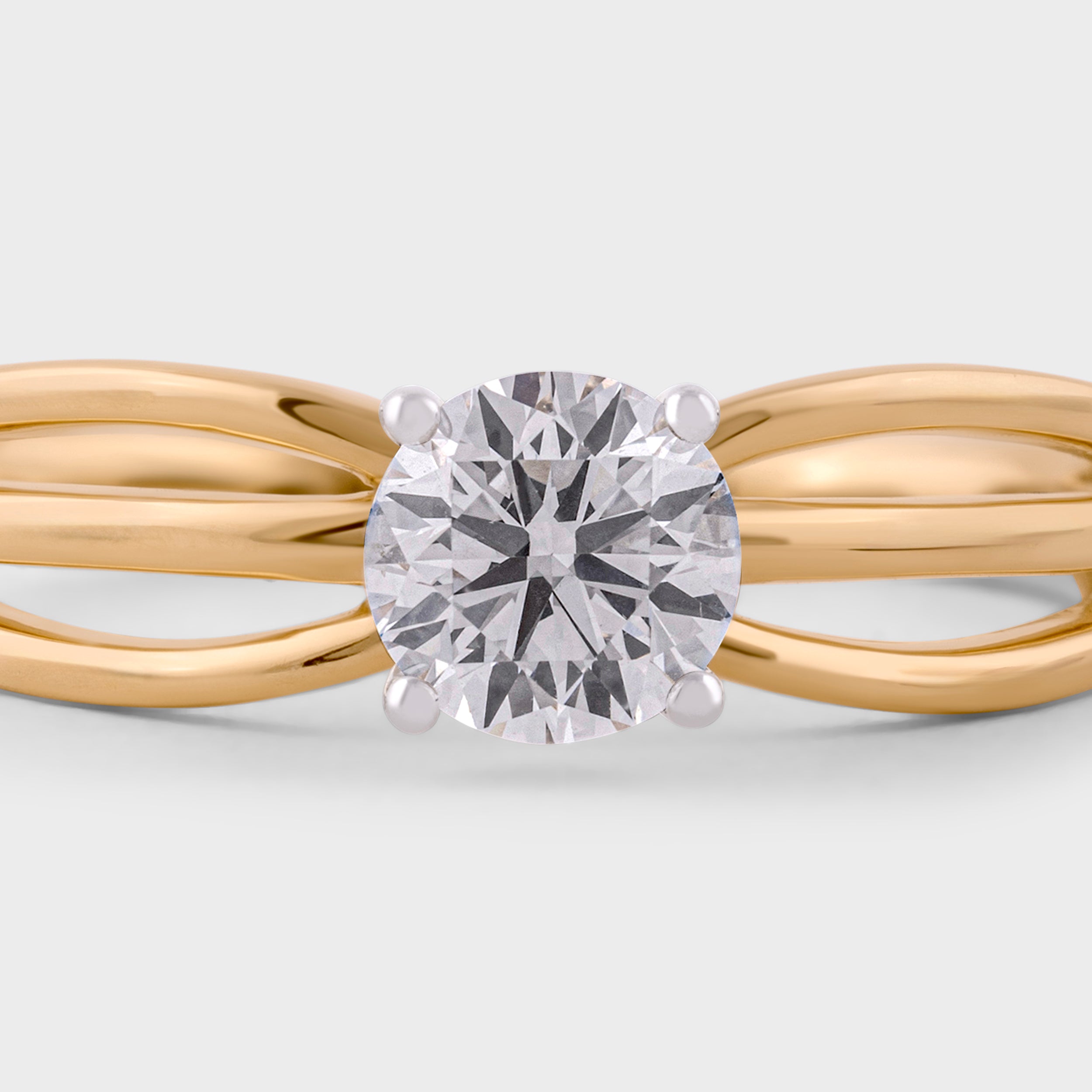 Round Brilliant 0.71 Carat Lab Grown Solitaire Diamond Yellow Gold Band Ring | SKU : 0020651107