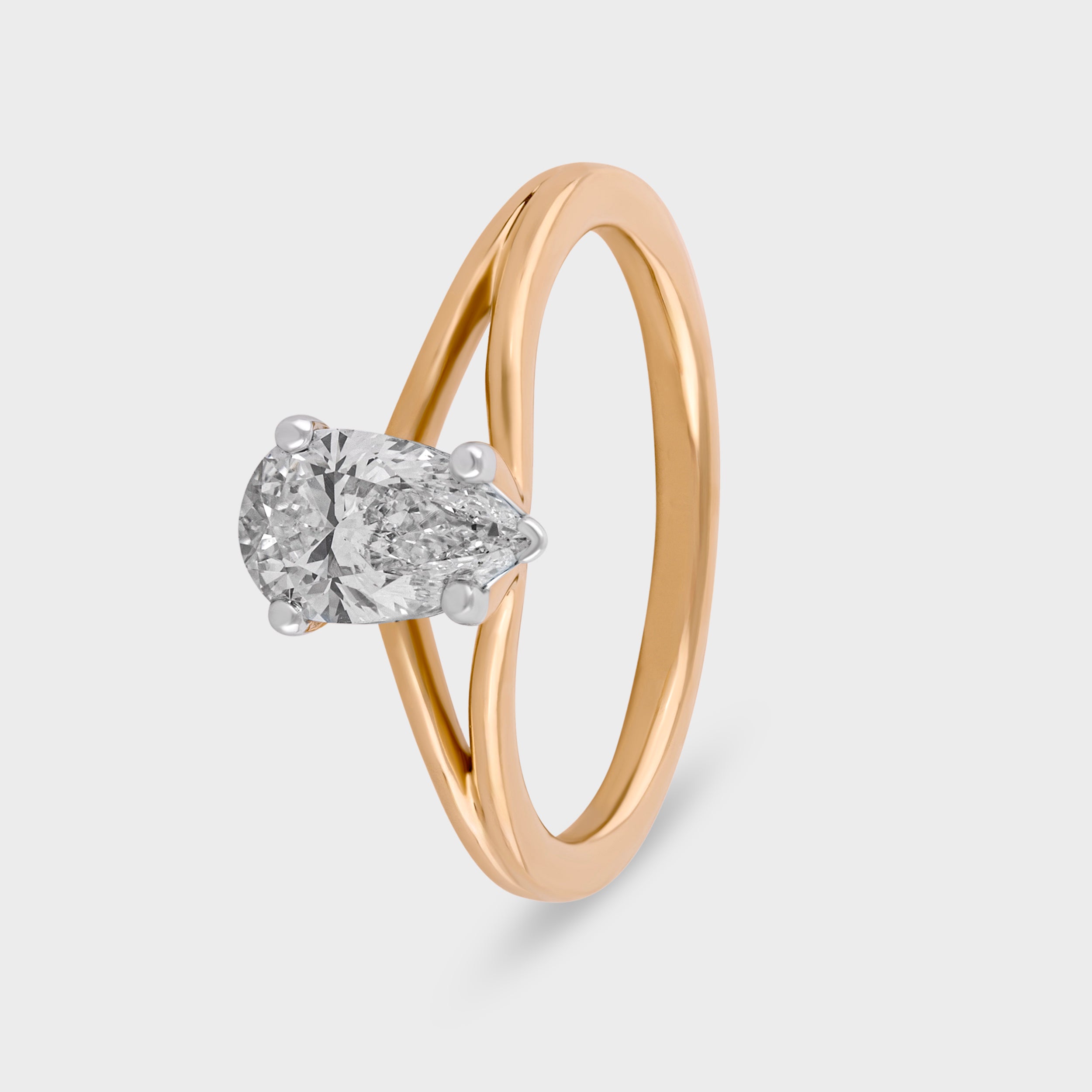 Pear Shaped 0.72 Carat Lab Grown Solitaire Diamond Yellow Gold Band Ring | SKU : 0020651114