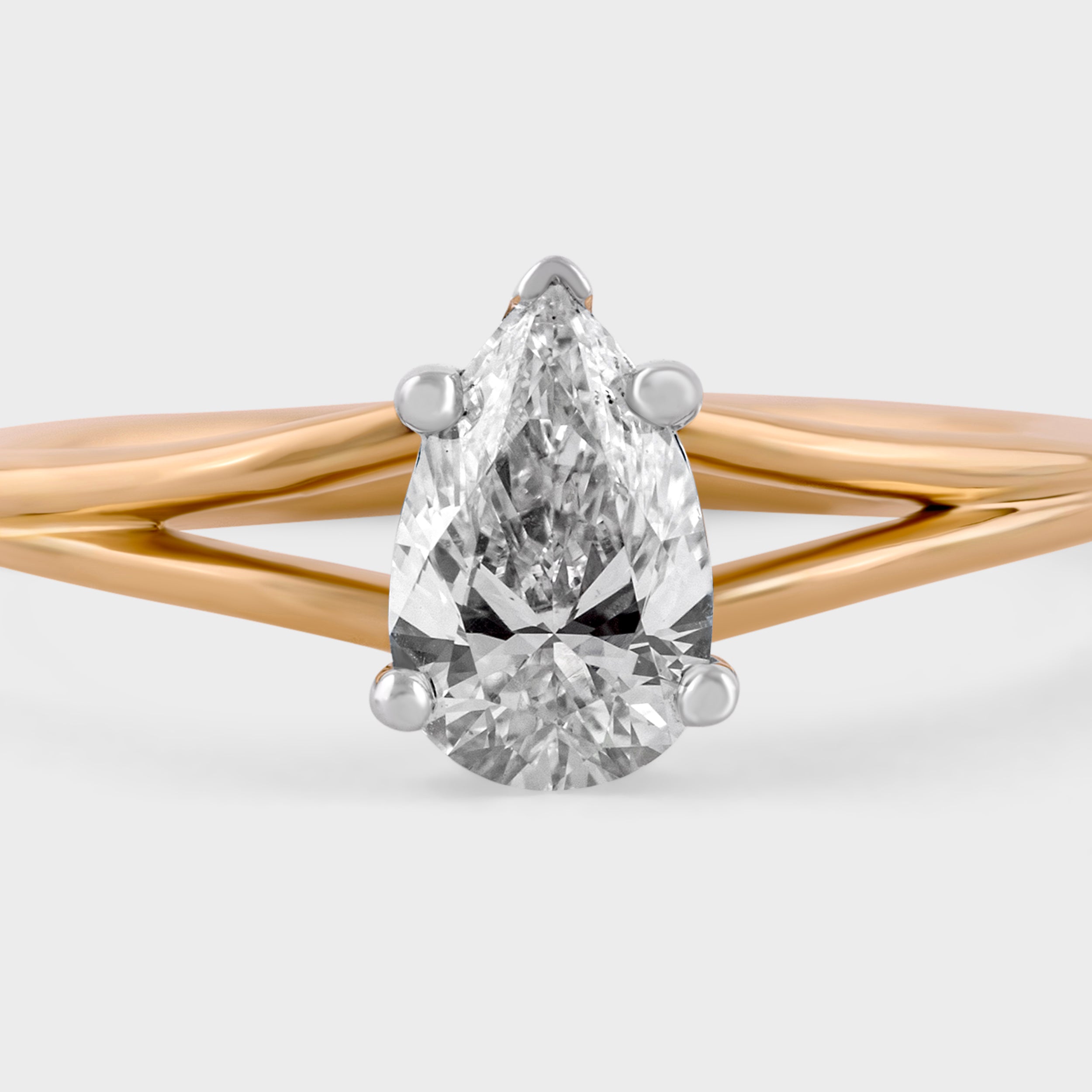 Pear Shaped 0.72 Carat Lab Grown Solitaire Diamond Yellow Gold Band Ring | SKU : 0020651114