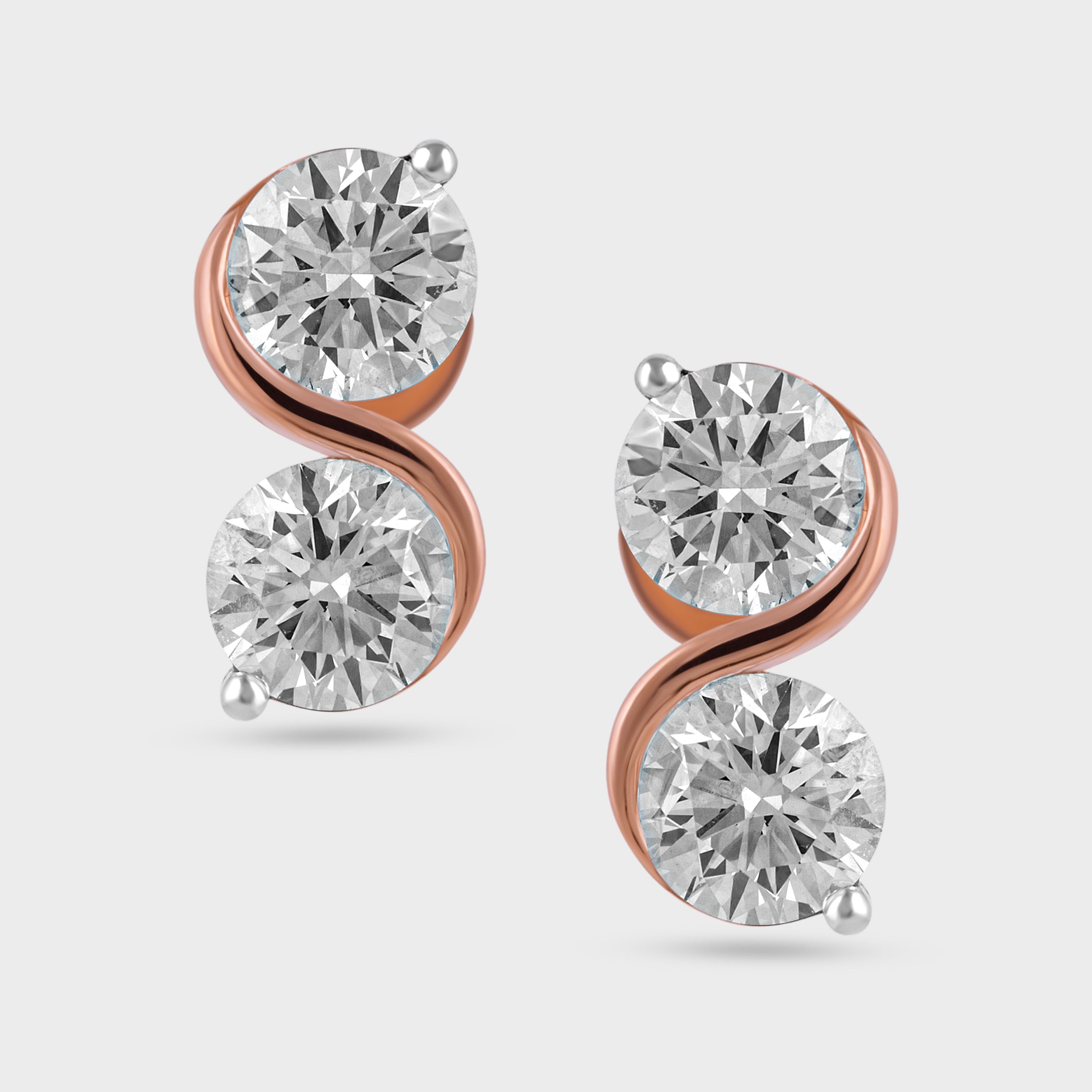 Round Brilliant 2.85 Carat Lab Grown Dual Solitaire Diamond Rose Gold Ear Studs | SKU : 0020606954